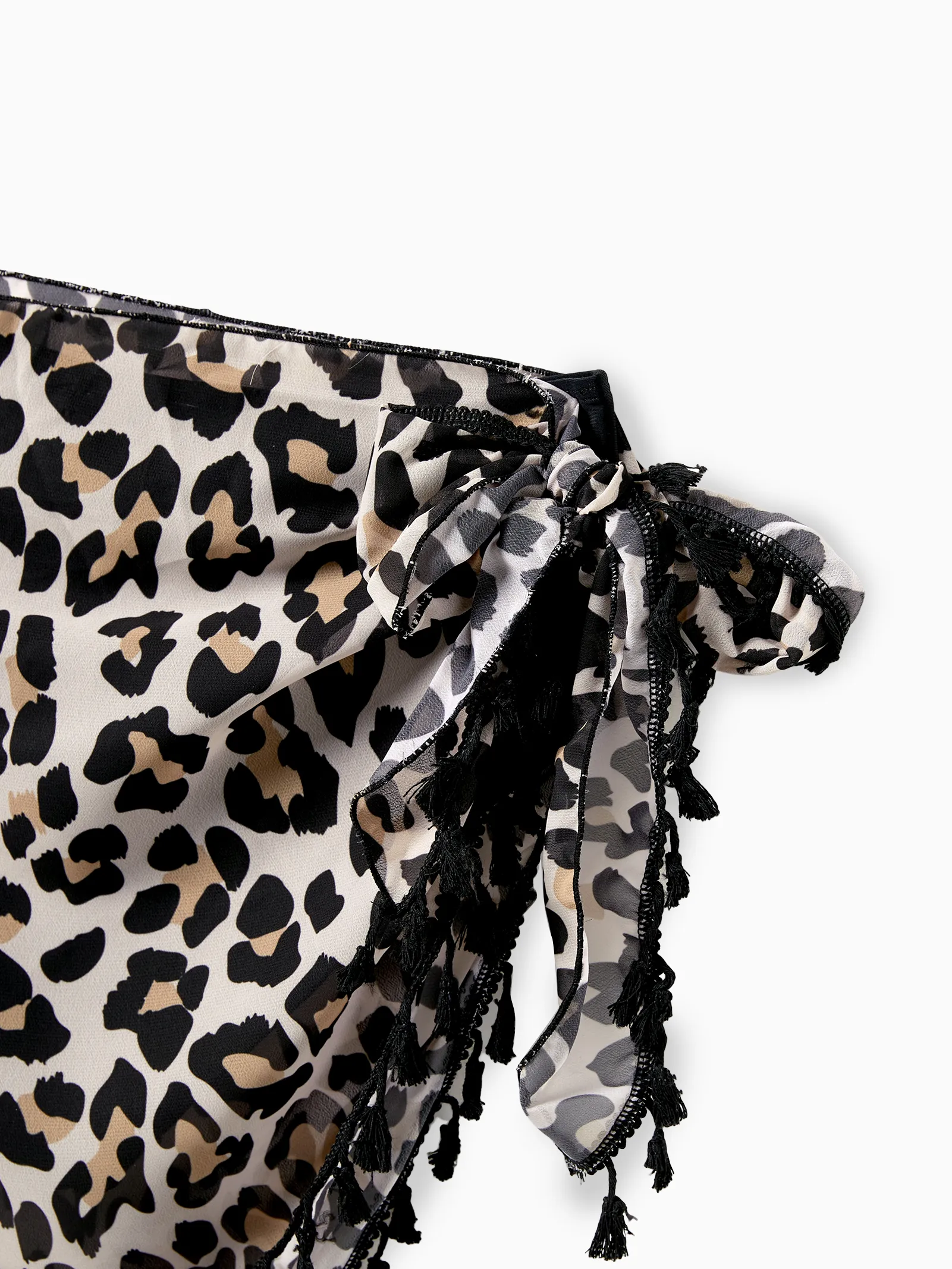 Family Matching Leopard Pattern Drawstring Swim Trunks or Ruffle Neck Two-Piece Bikini with Optional Cover Up Sarong Skirt Black - Image 6