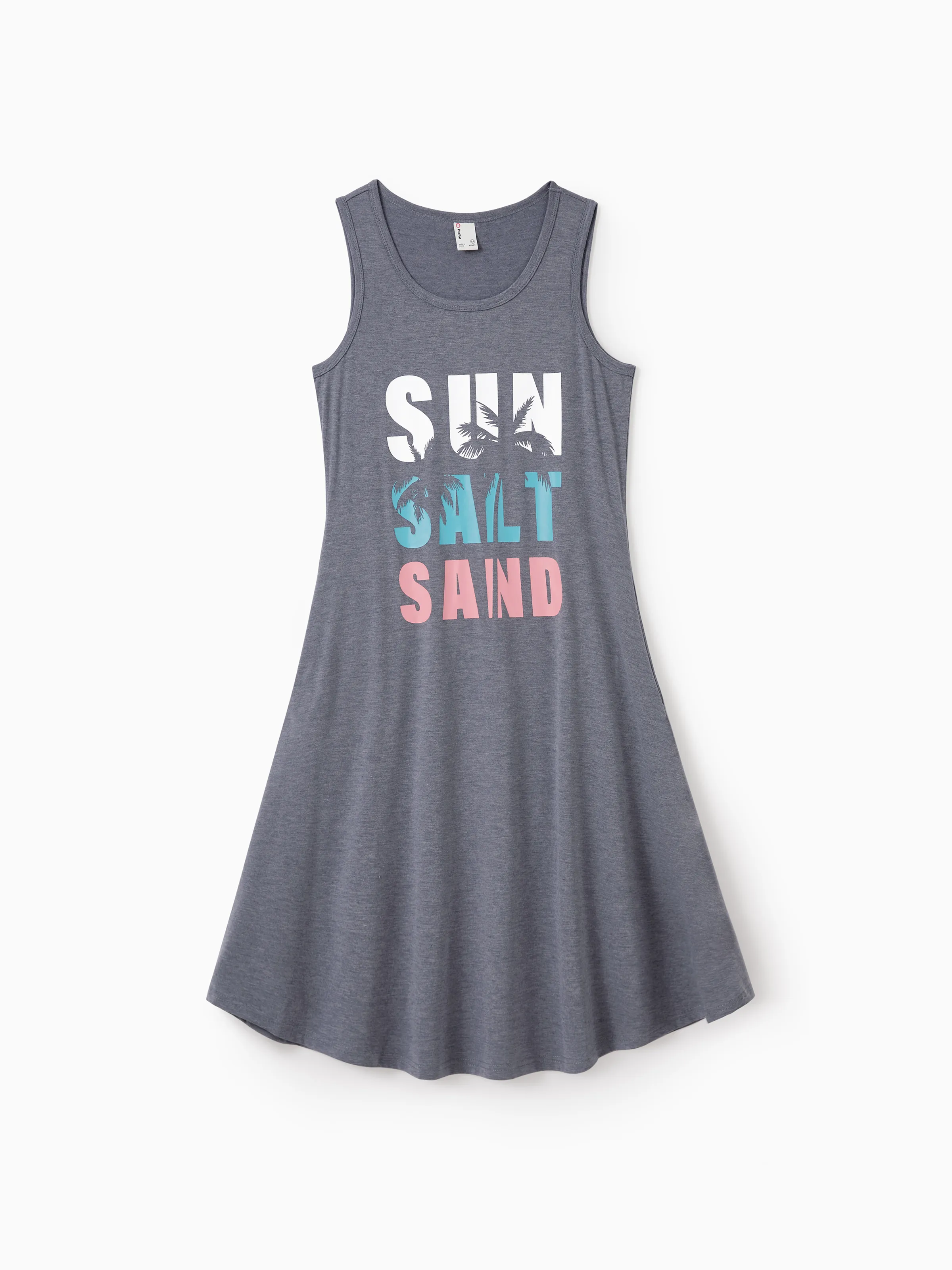 Family Matching Letter Print Sleeveless Tank Top or Tank Dress Set Grey - Image 2
