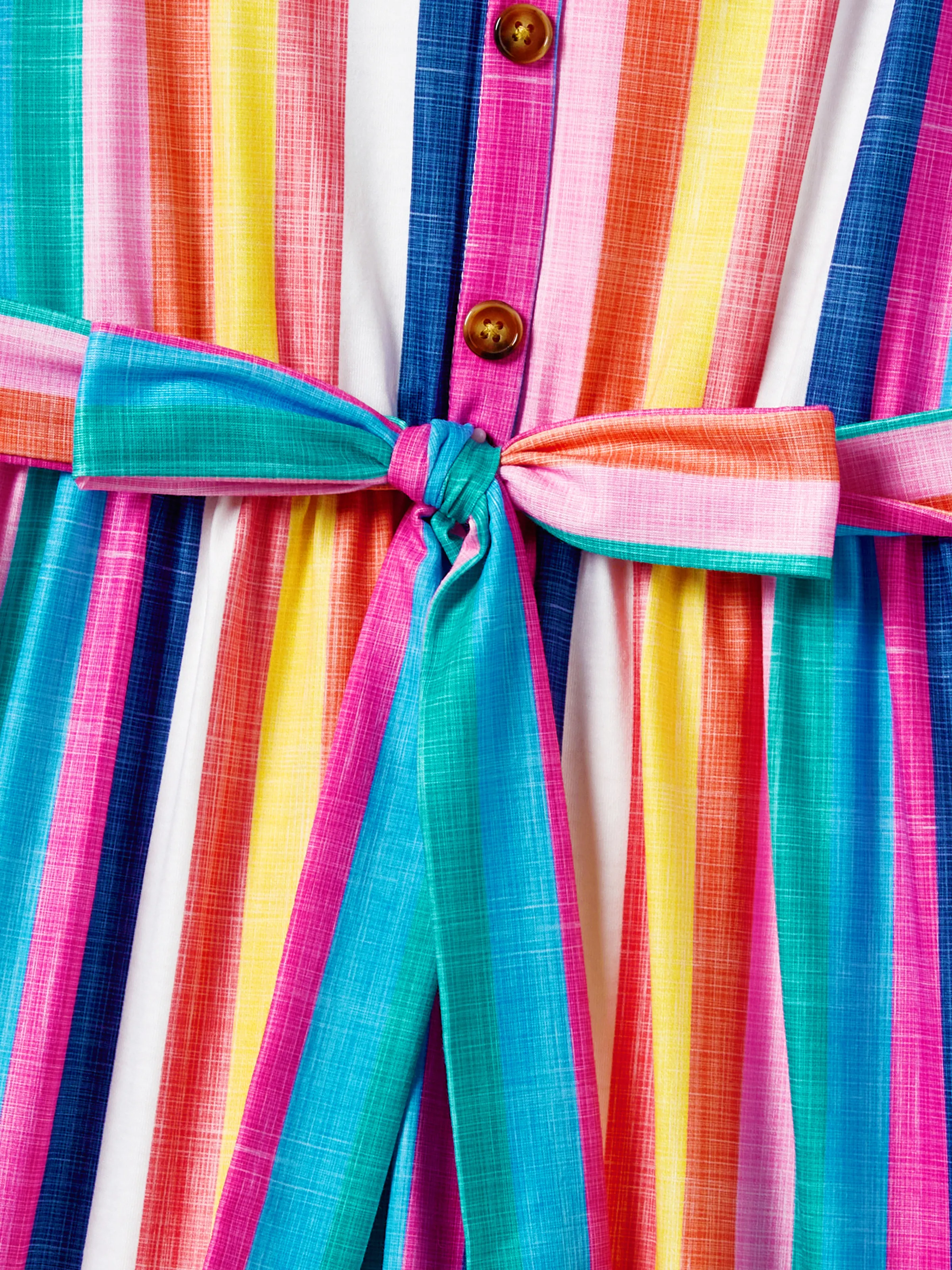 Family Matching Multi-Color Stripe T-shirt and Ruffle Hem Button Strap Dress Sets COLOREDSTRIPES - Image 10