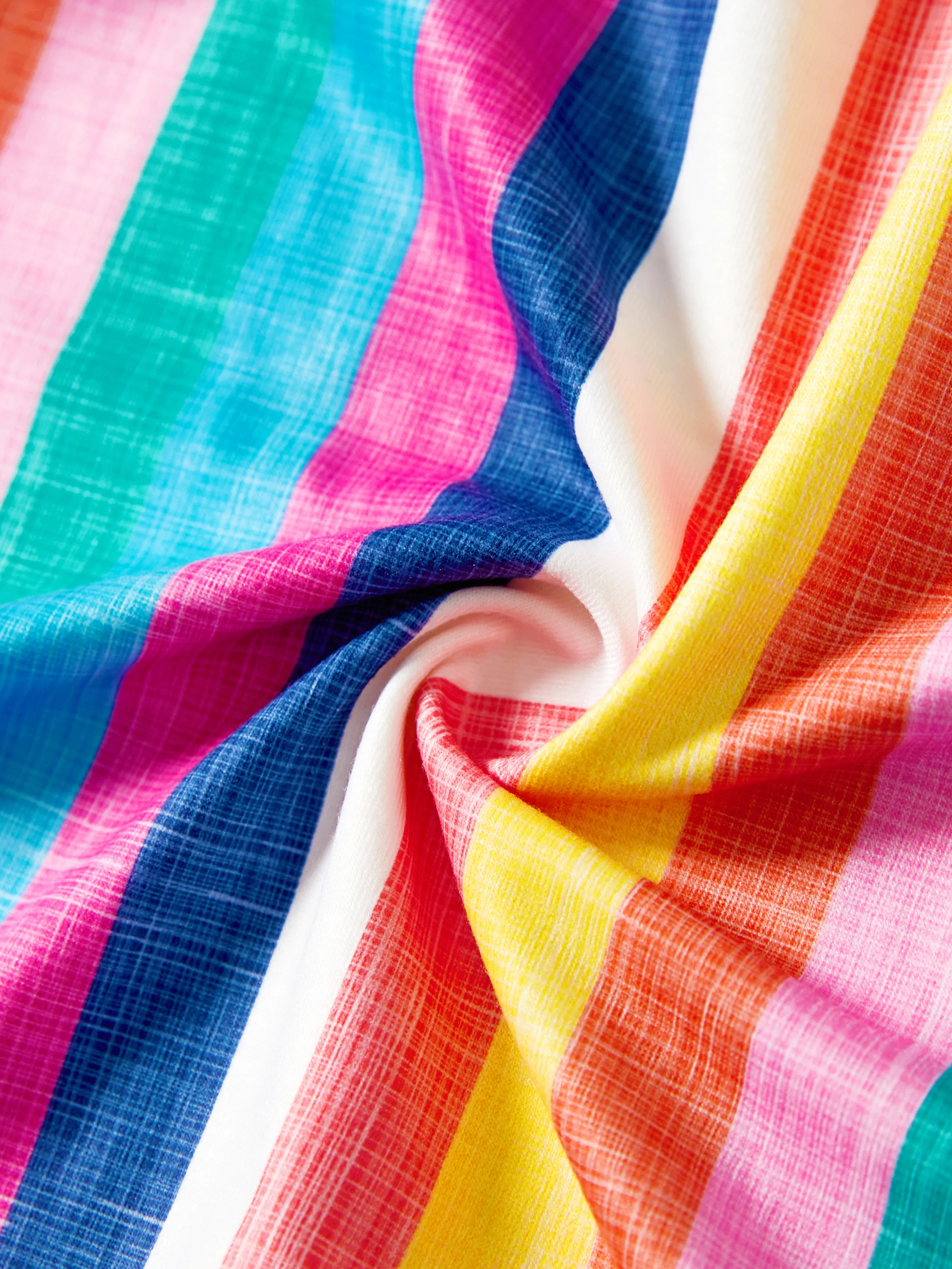 Family Matching Multi-Color Stripe T-shirt and Ruffle Hem Button Strap Dress Sets COLOREDSTRIPES - Image 12