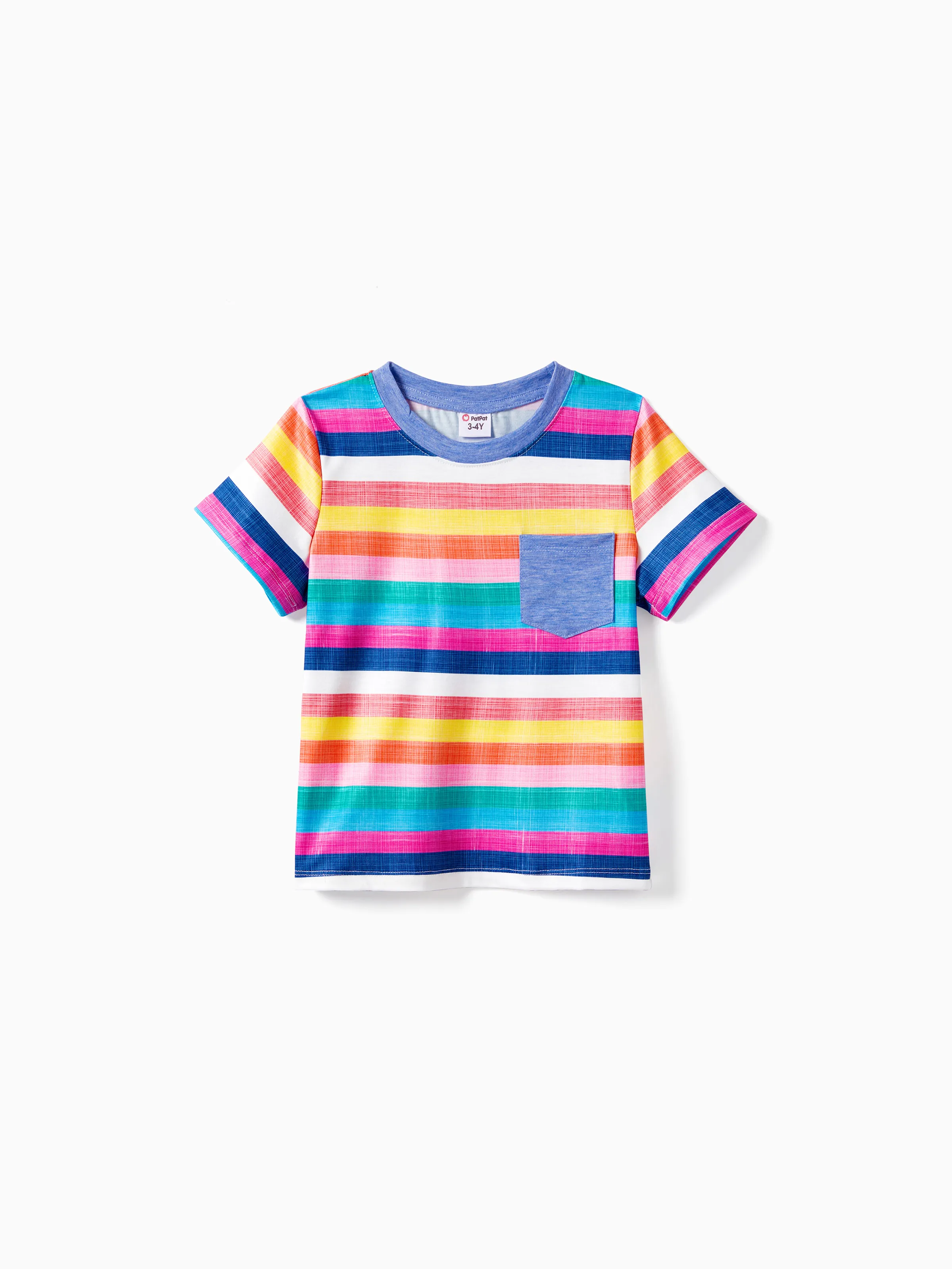 Family Matching Multi-Color Stripe T-shirt and Ruffle Hem Button Strap Dress Sets COLOREDSTRIPES - Image 17