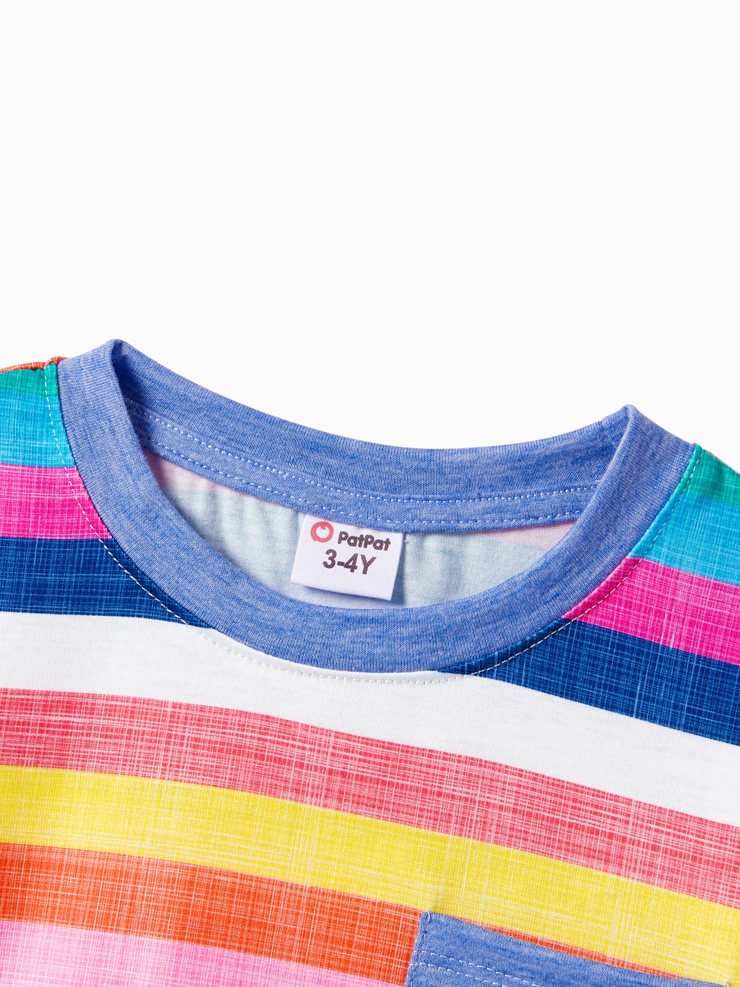 Family Matching Multi-Color Stripe T-shirt and Ruffle Hem Button Strap Dress Sets COLOREDSTRIPES - Image 18
