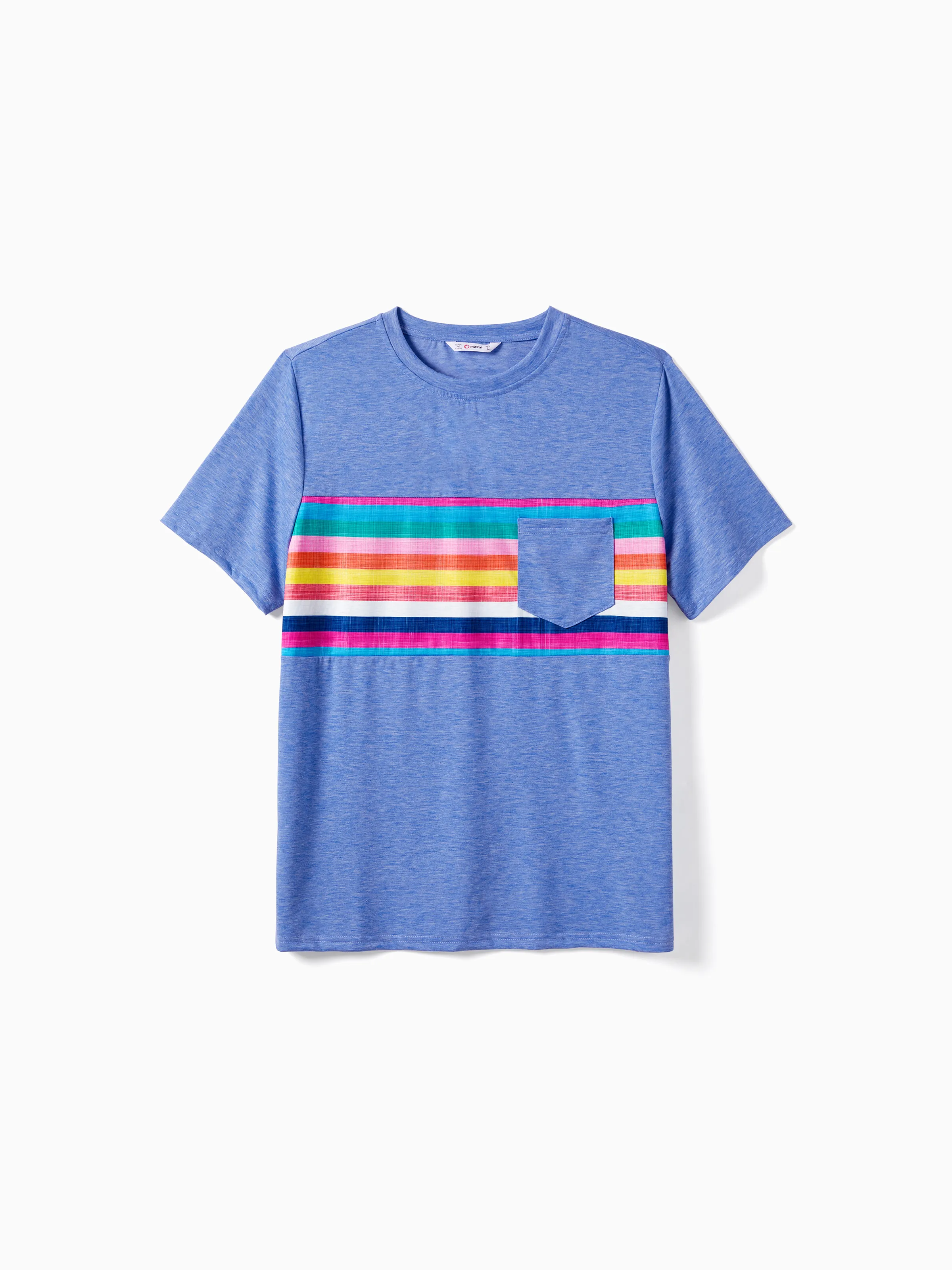 Family Matching Multi-Color Stripe T-shirt and Ruffle Hem Button Strap Dress Sets COLOREDSTRIPES - Image 21