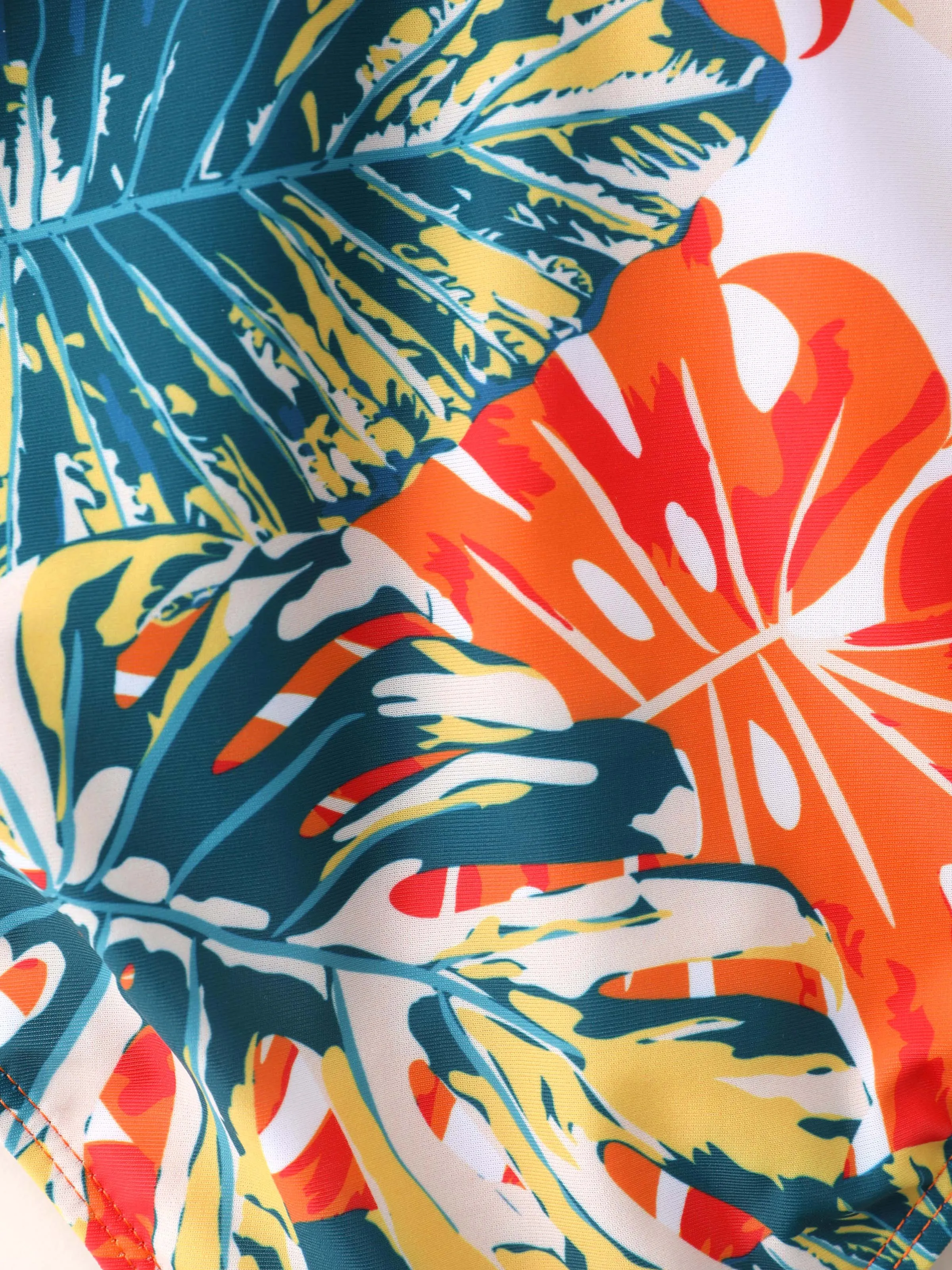 Family Matching Orange and All Over Tropical Plant Print Splicing Ruffle One-Piece Swimsuit and Swim Trunks Shorts Orange color - Image 11