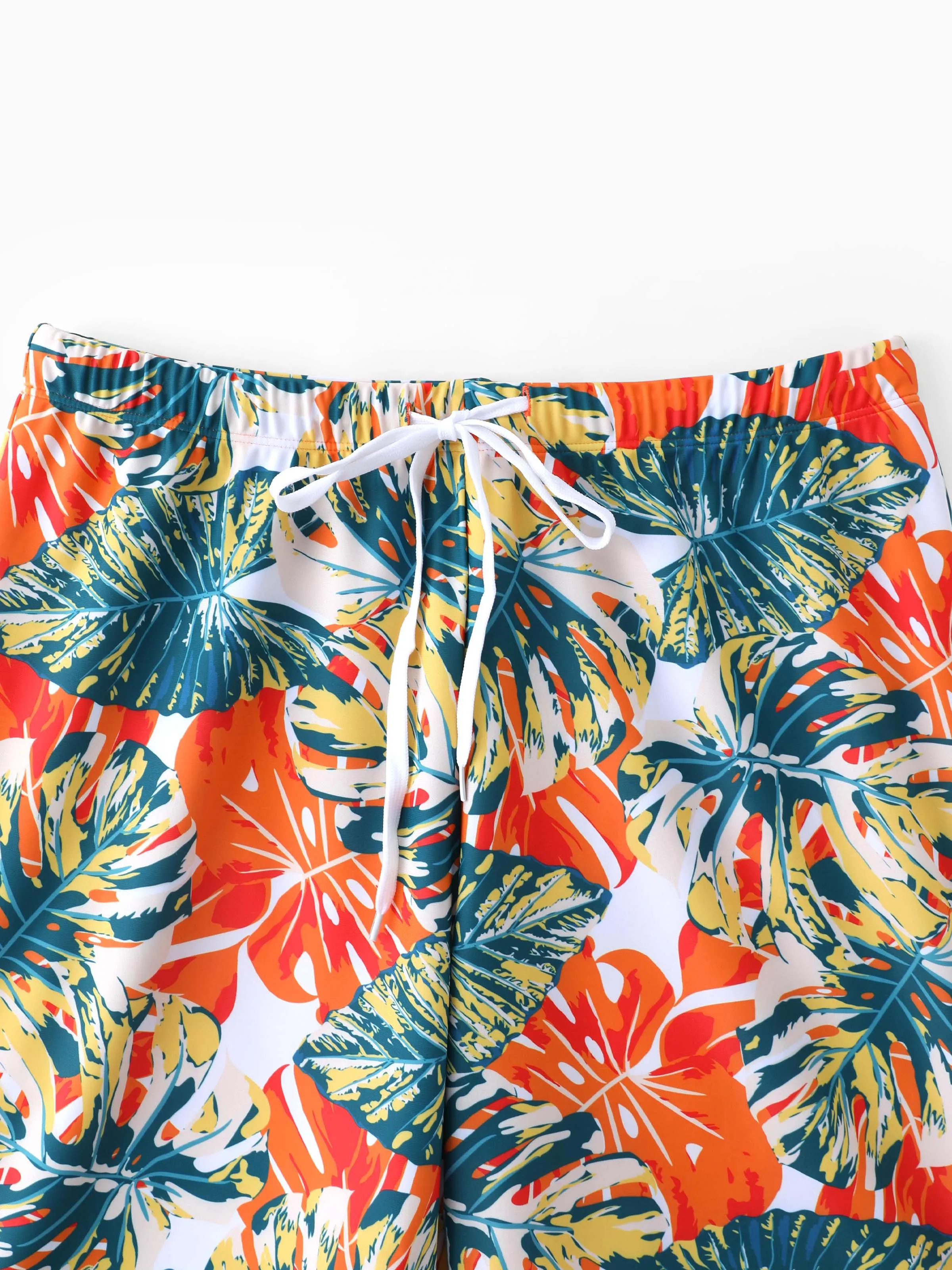 Family Matching Orange and All Over Tropical Plant Print Splicing Ruffle One-Piece Swimsuit and Swim Trunks Shorts Orange color - Image 18