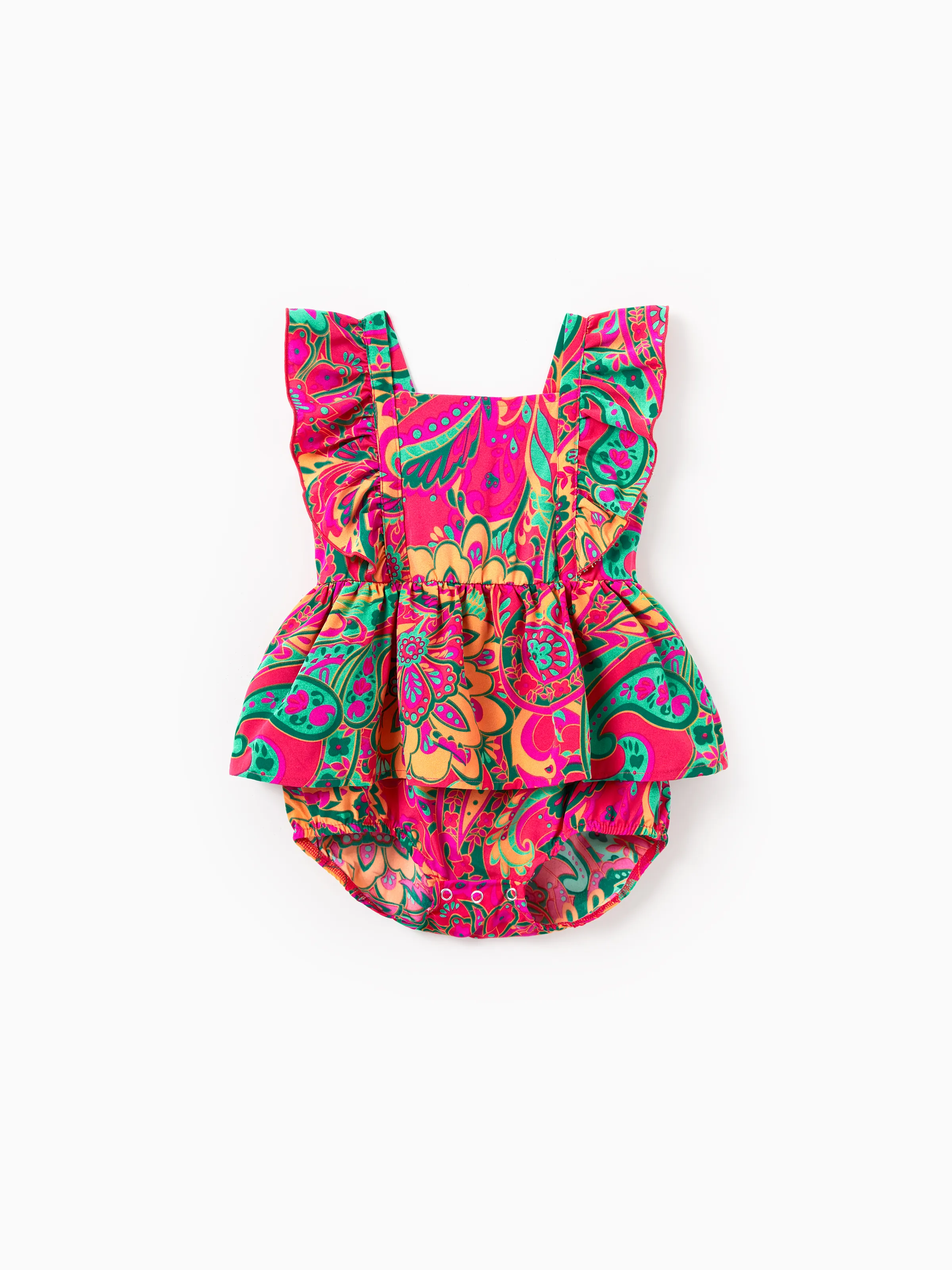 Family Matching Outfit Set Sleeveless Halter Belted Dress or Short-sleeve Collar Shirt   for Summer Vacation  Hot Pink - Image 12