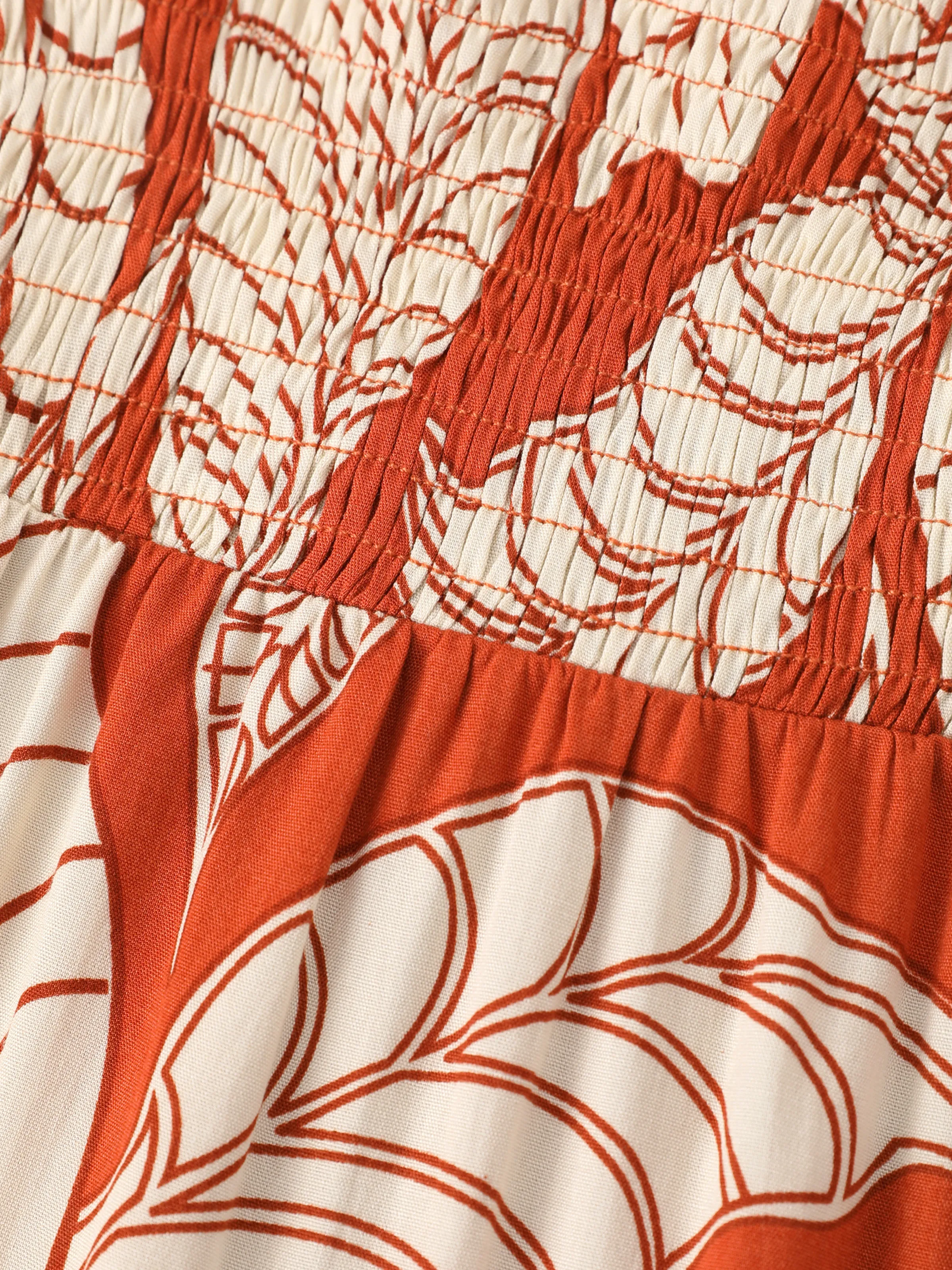 Family Matching Outfits Coral Leaf Print Halter Dress or Short-sleeve Shirt Set Summer Vacation Collection Red - Image 10