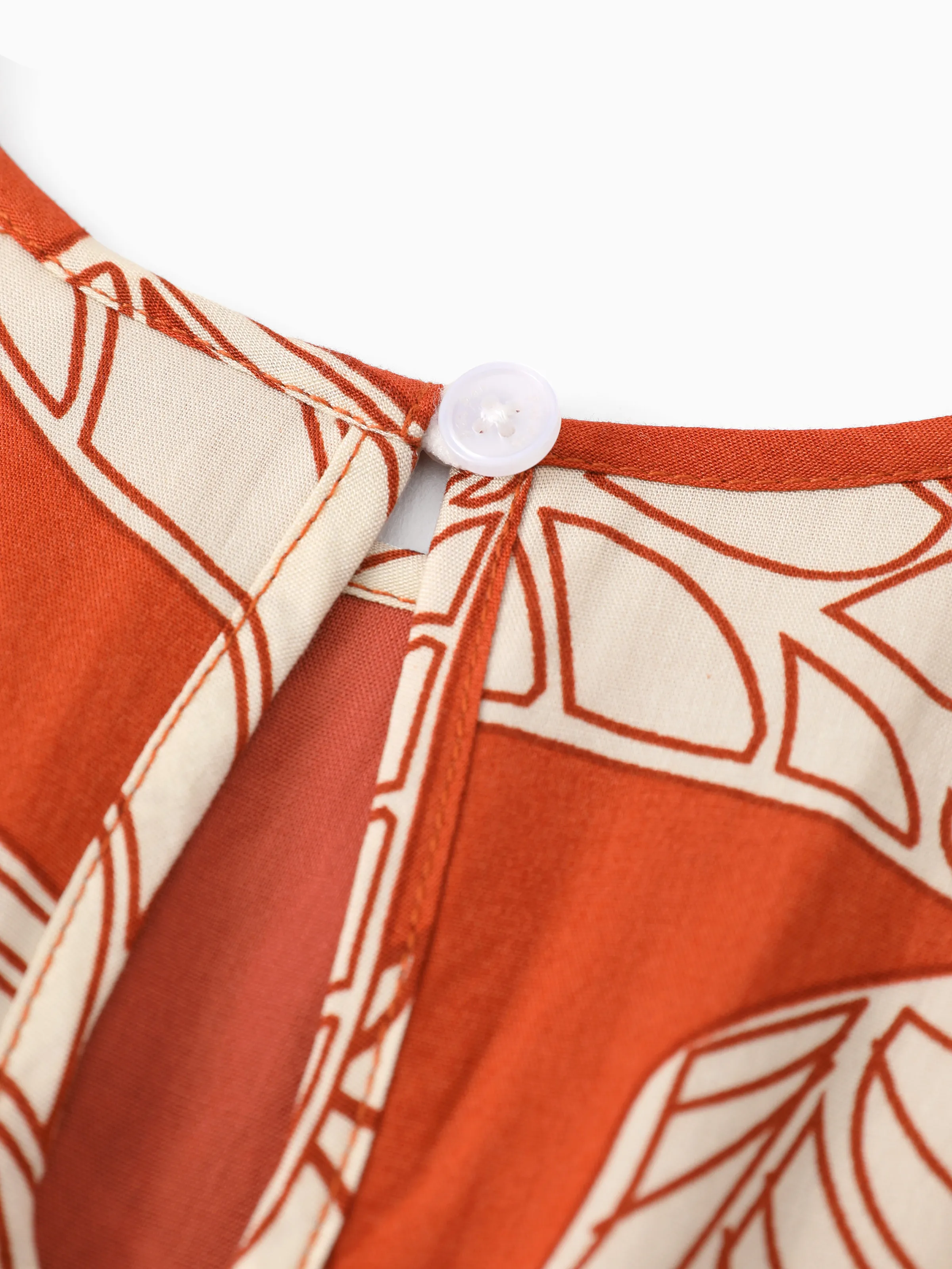 Family Matching Outfits Coral Leaf Print Halter Dress or Short-sleeve Shirt Set Summer Vacation Collection Red - Image 14