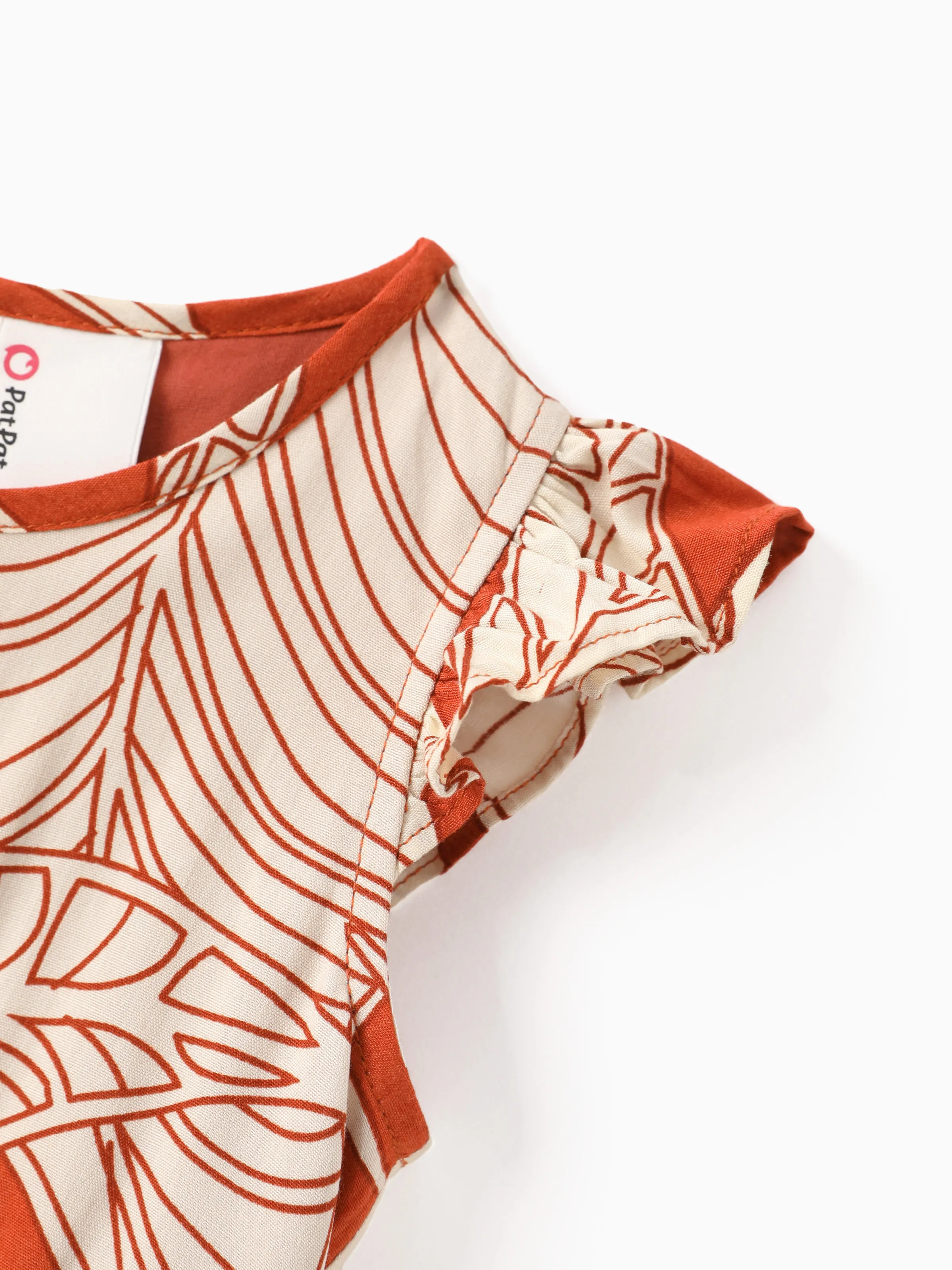Family Matching Outfits Coral Leaf Print Halter Dress or Short-sleeve Shirt Set Summer Vacation Collection Red - Image 15