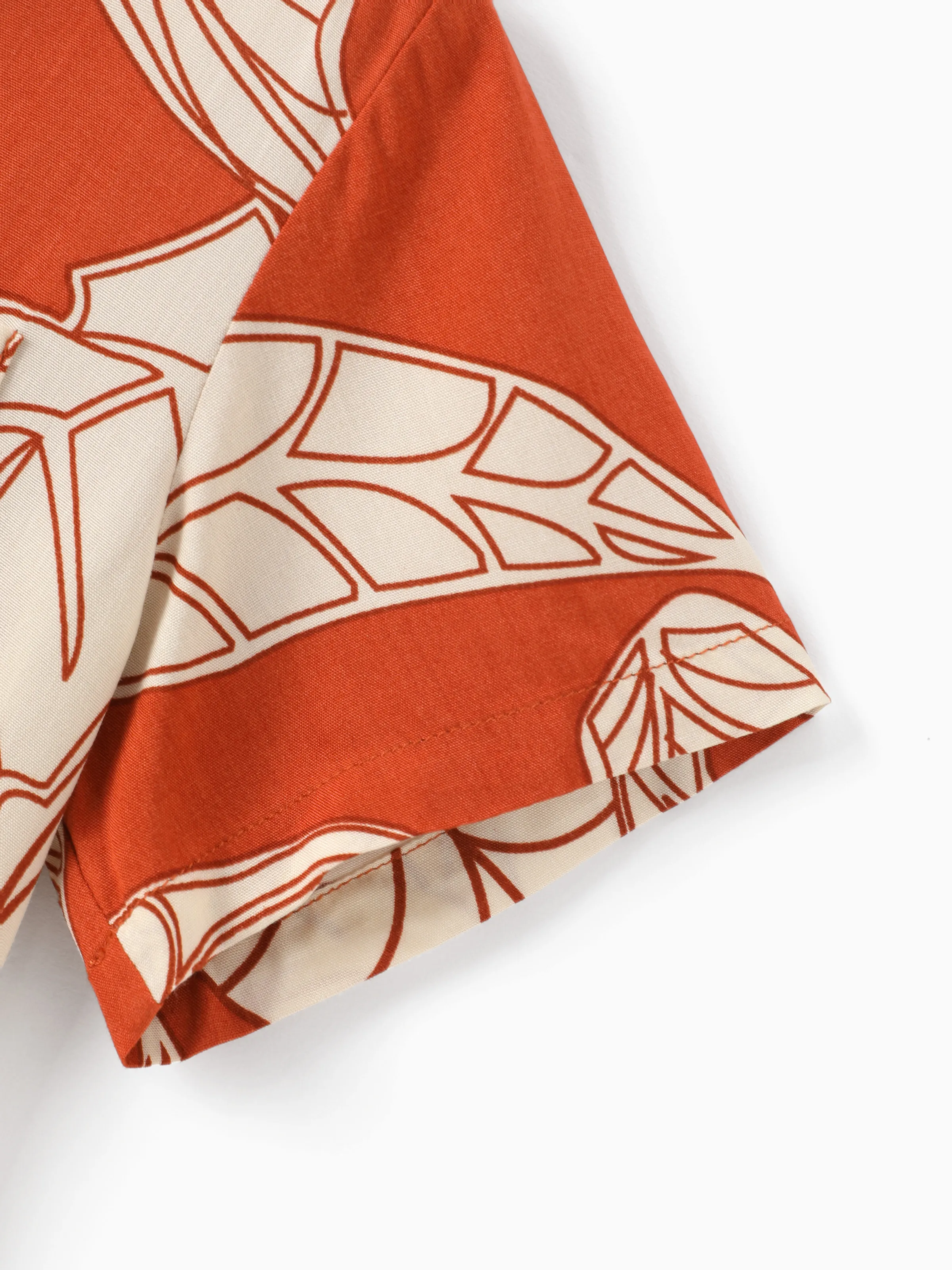 Family Matching Outfits Coral Leaf Print Halter Dress or Short-sleeve Shirt Set Summer Vacation Collection Red - Image 20