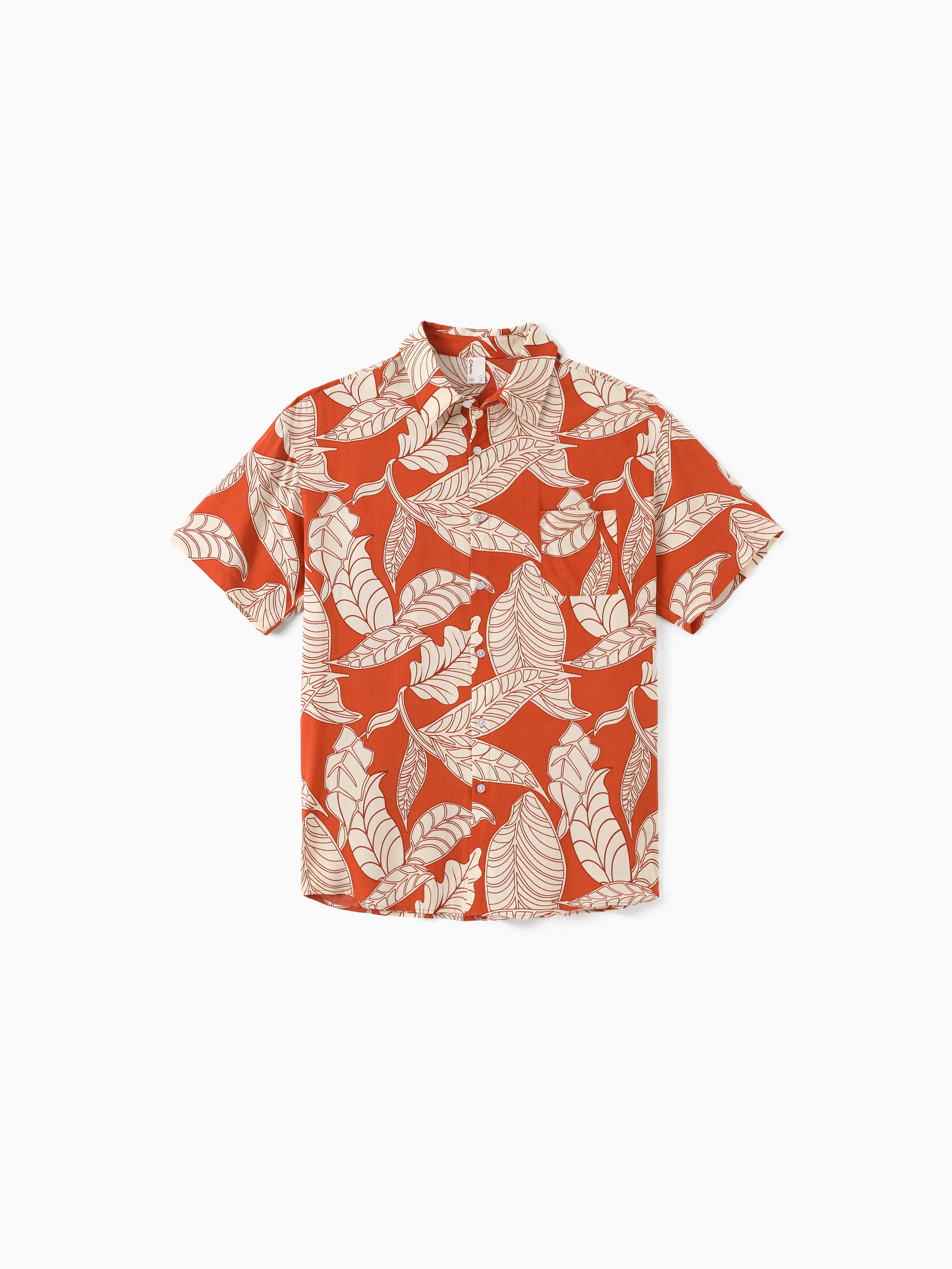 Family Matching Outfits Coral Leaf Print Halter Dress or Short-sleeve Shirt Set Summer Vacation Collection Red - Image 22