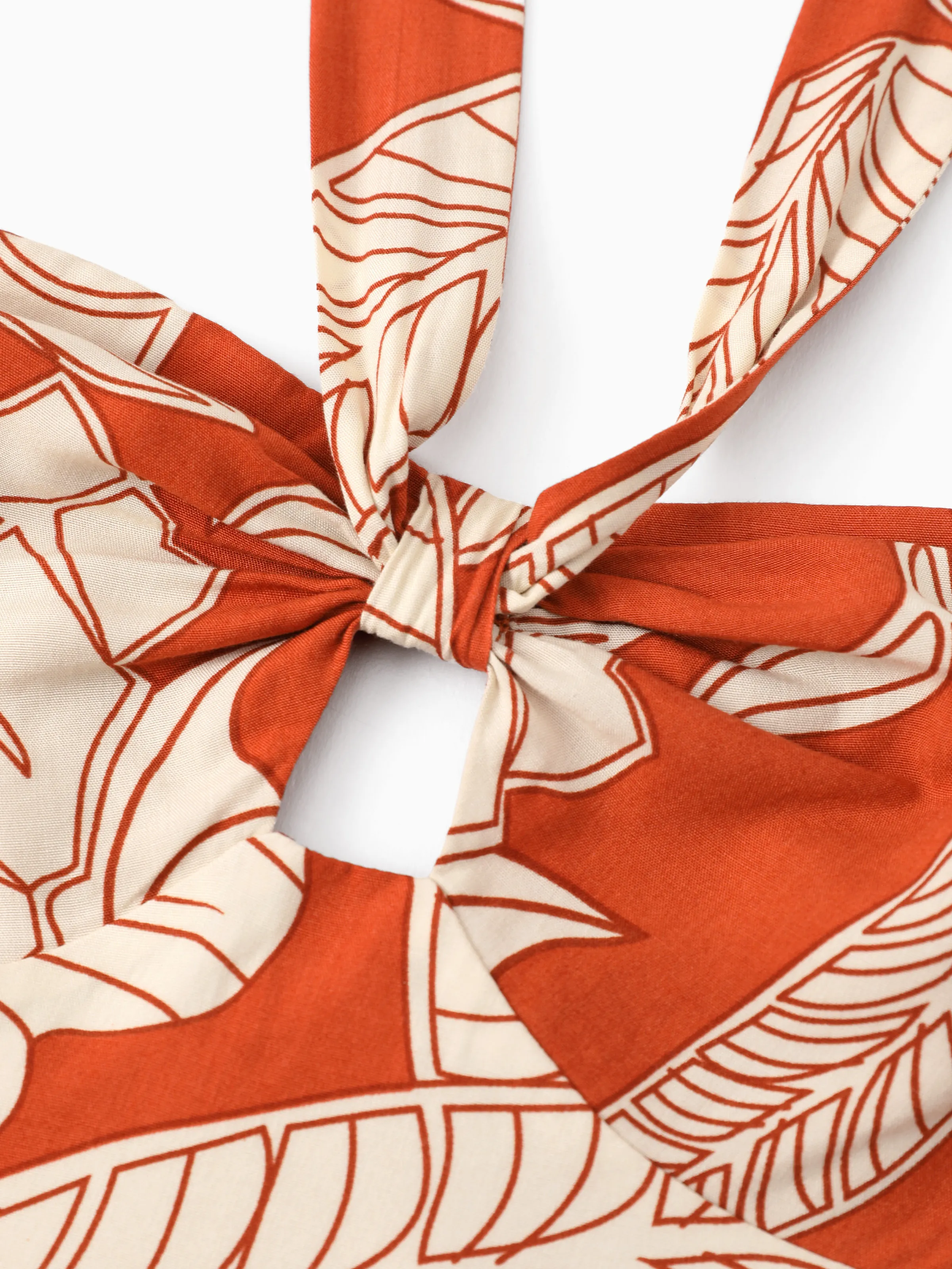 Family Matching Outfits Coral Leaf Print Halter Dress or Short-sleeve Shirt Set Summer Vacation Collection Red - Image 5
