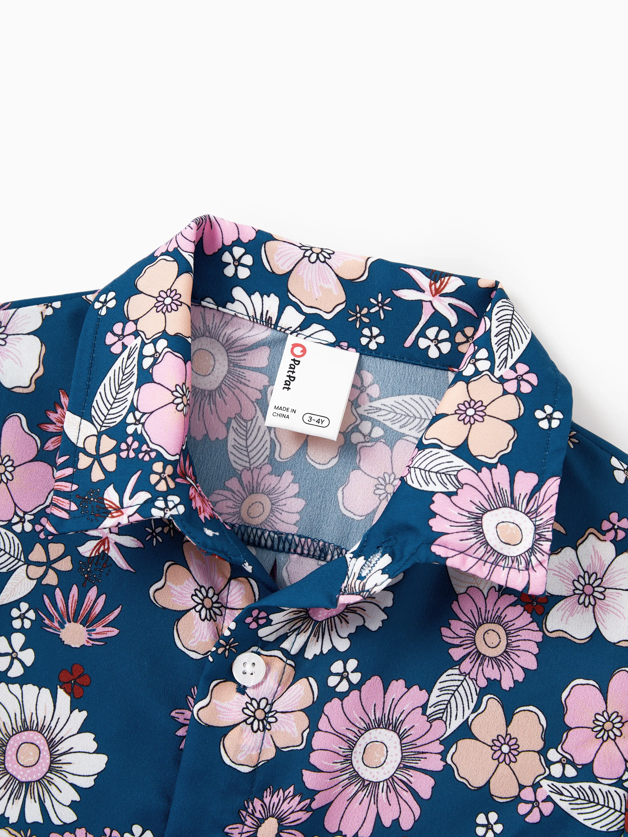 Family matching outfits Floral Allover Print Short-sleeve Collar Shirt or Halter Sleeveless Dress for Summer Vacation  CYAN- - Image 15