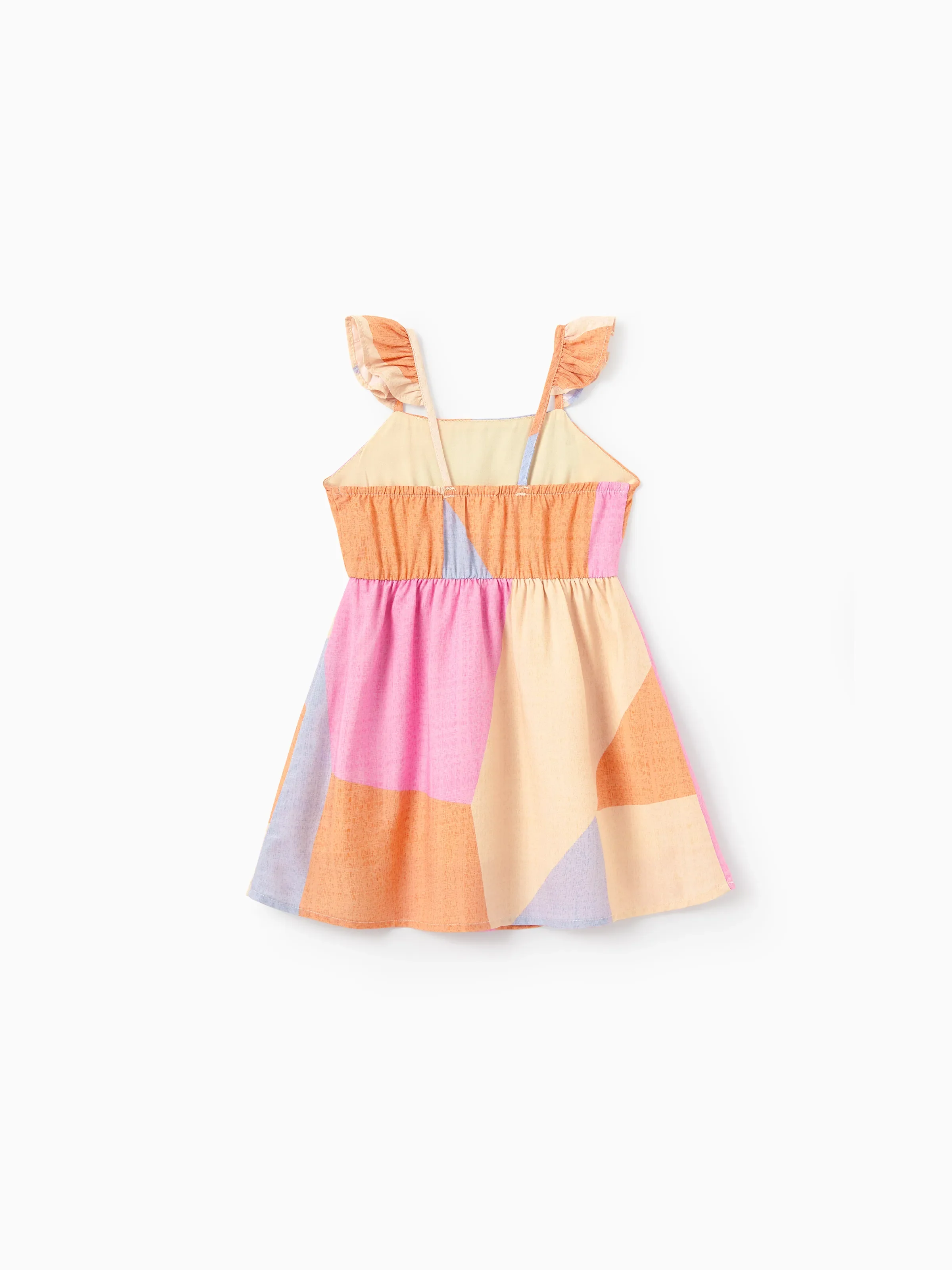 Family Matching Outfits Set Colorblock Sleeveless Strappy Dress or Short-sleeve T-shirt Multi-color - Image 18