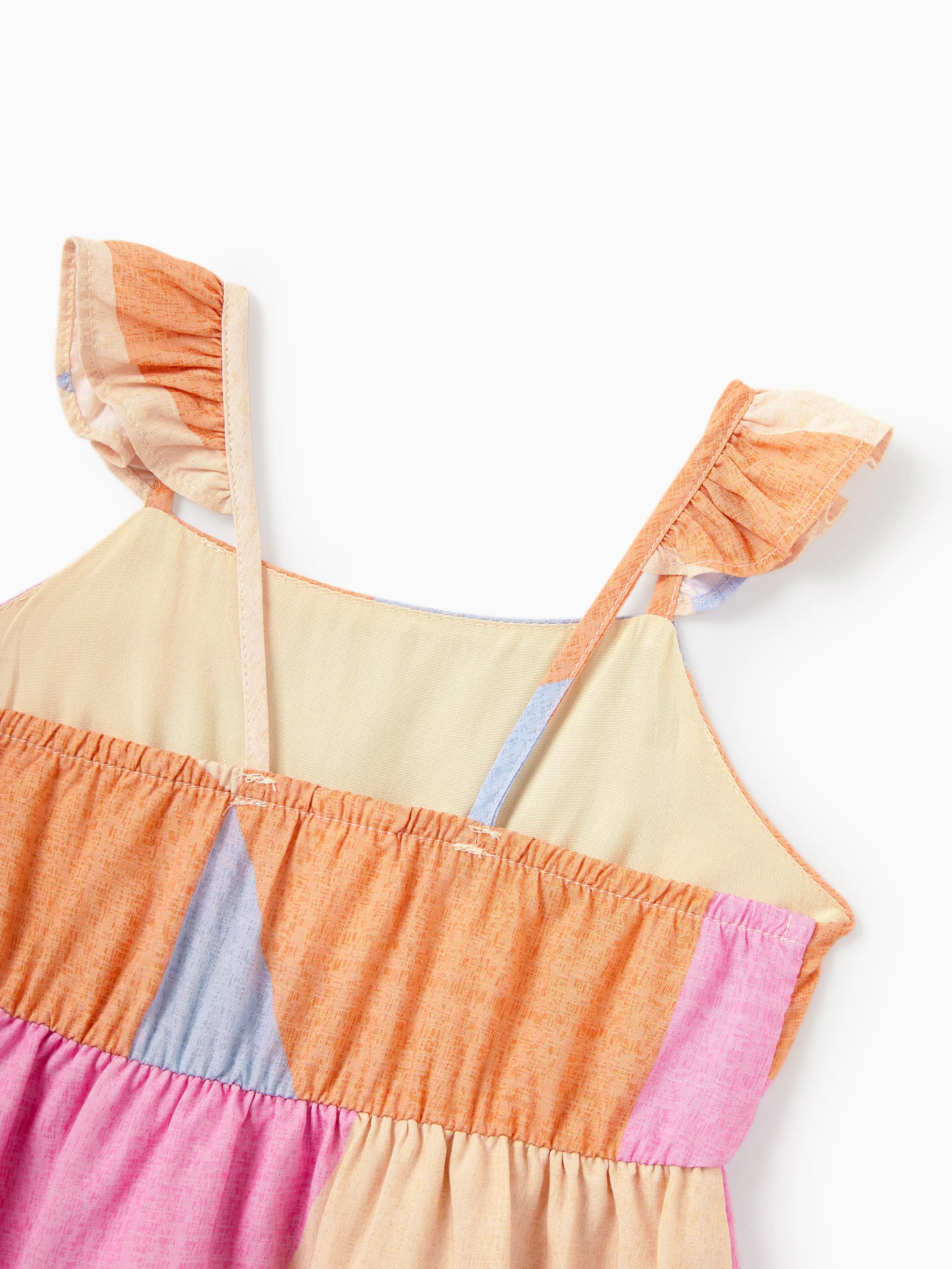 Family Matching Outfits Set Colorblock Sleeveless Strappy Dress or Short-sleeve T-shirt Multi-color - Image 20