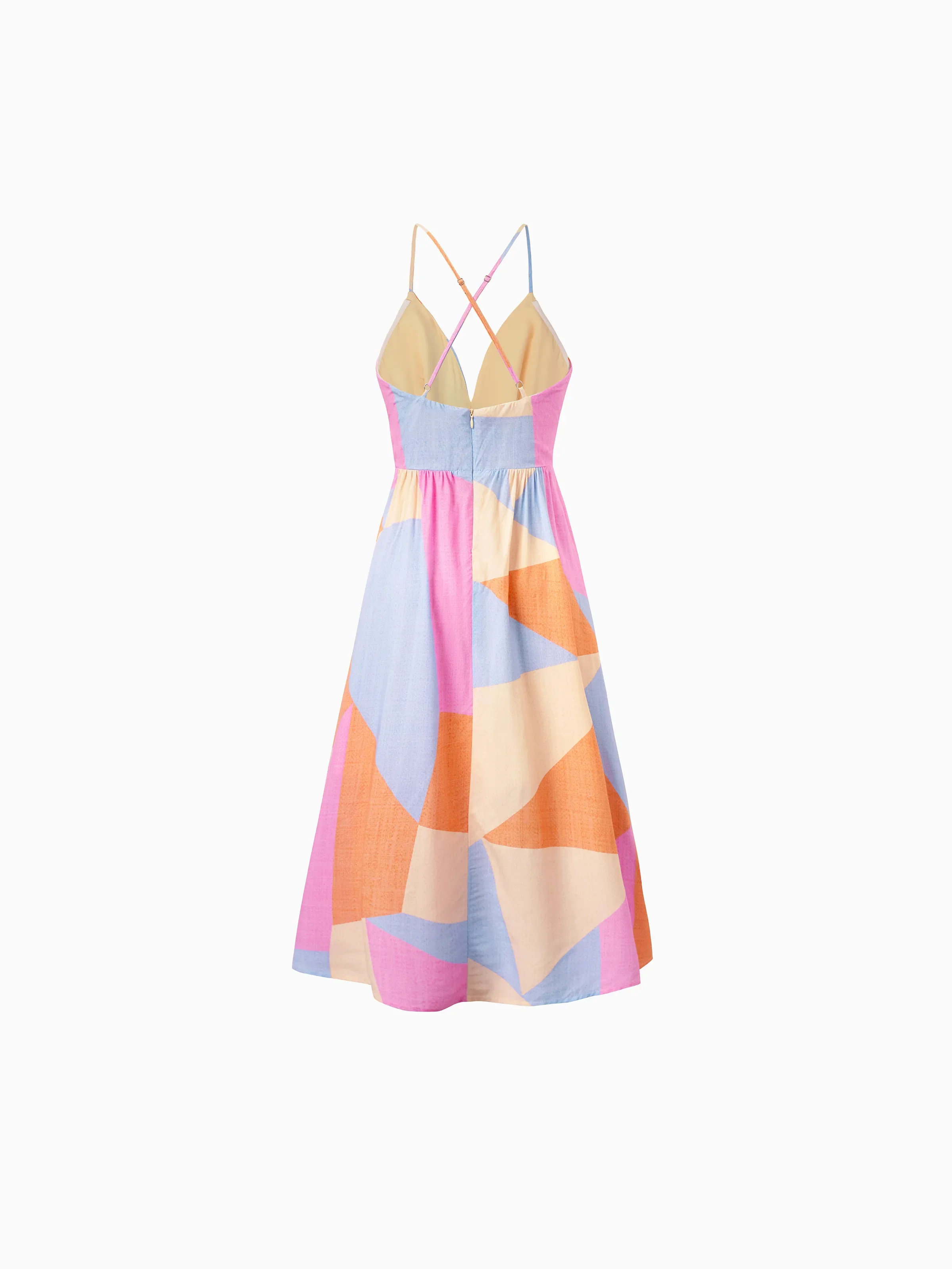 Family Matching Outfits Set Colorblock Sleeveless Strappy Dress or Short-sleeve T-shirt Multi-color - Image 6