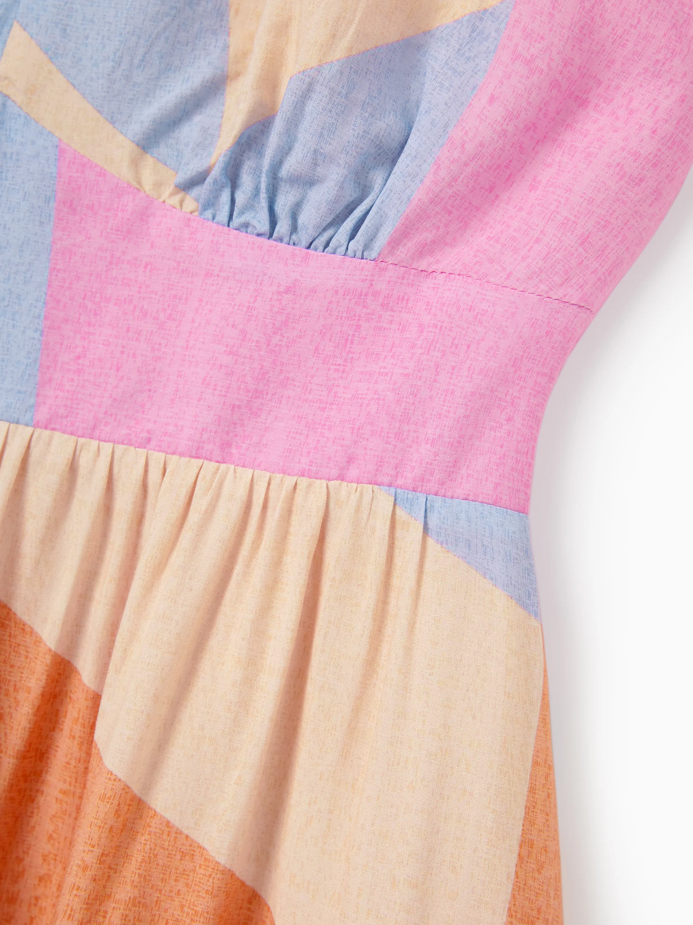 Family Matching Outfits Set Colorblock Sleeveless Strappy Dress or Short-sleeve T-shirt Multi-color - Image 9