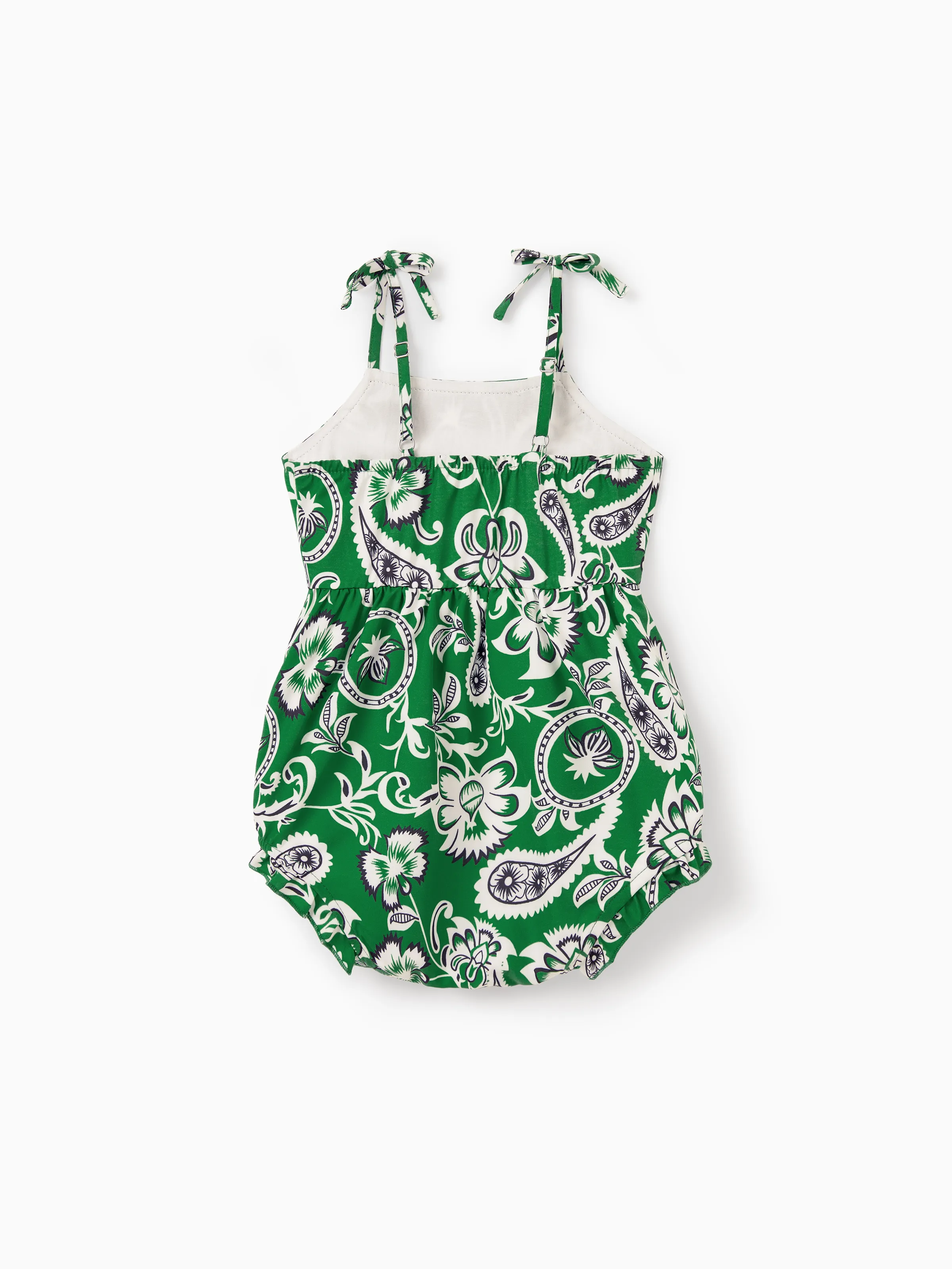 Family Matching Outfits Set Floral Print Short-sleeve Collar Shirt or Strappy Smocked  Dress for Summer Vacation  Green - Image 18