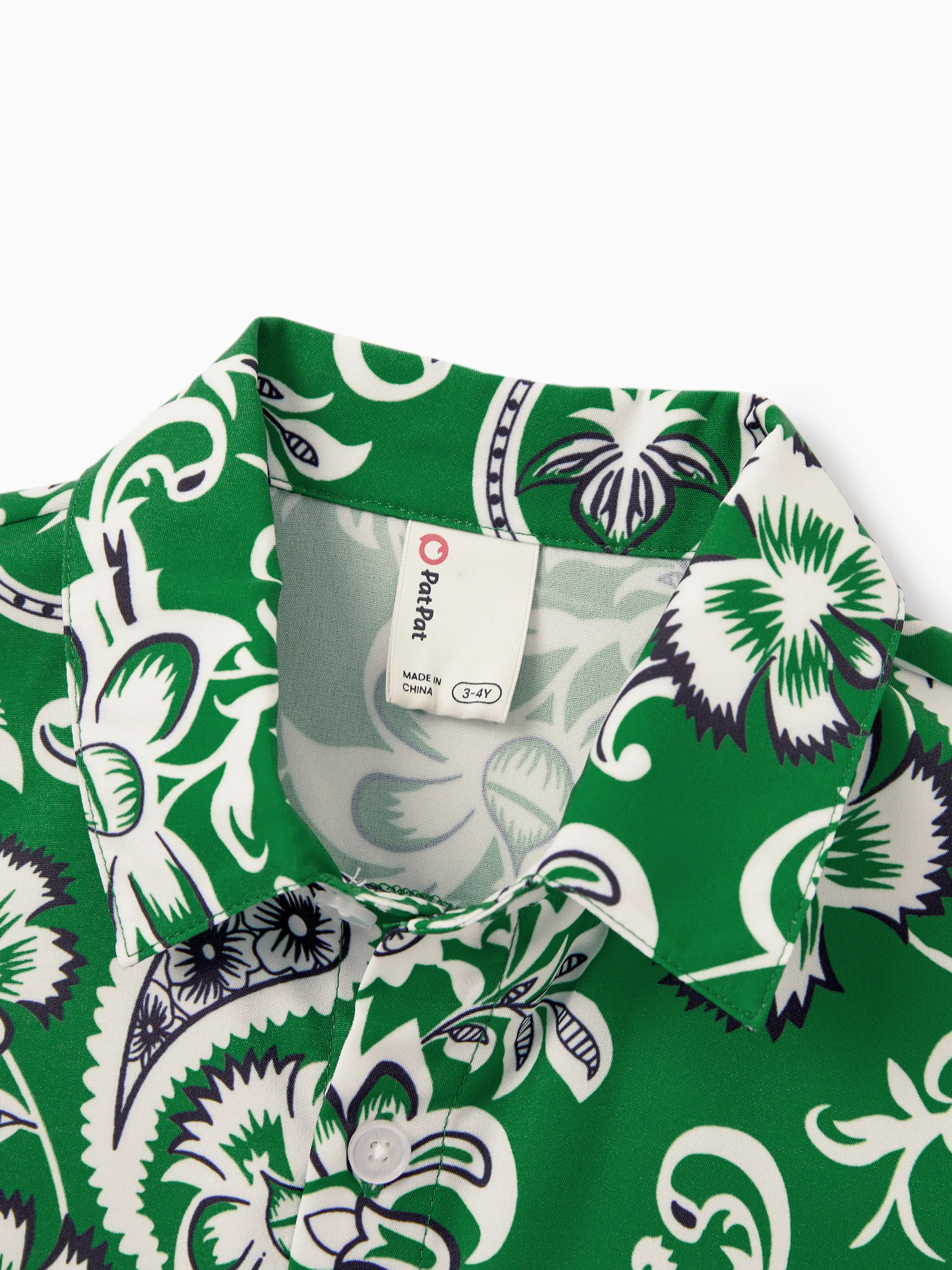 Family Matching Outfits Set Floral Print Short-sleeve Collar Shirt or Strappy Smocked  Dress for Summer Vacation  Green - Image 26