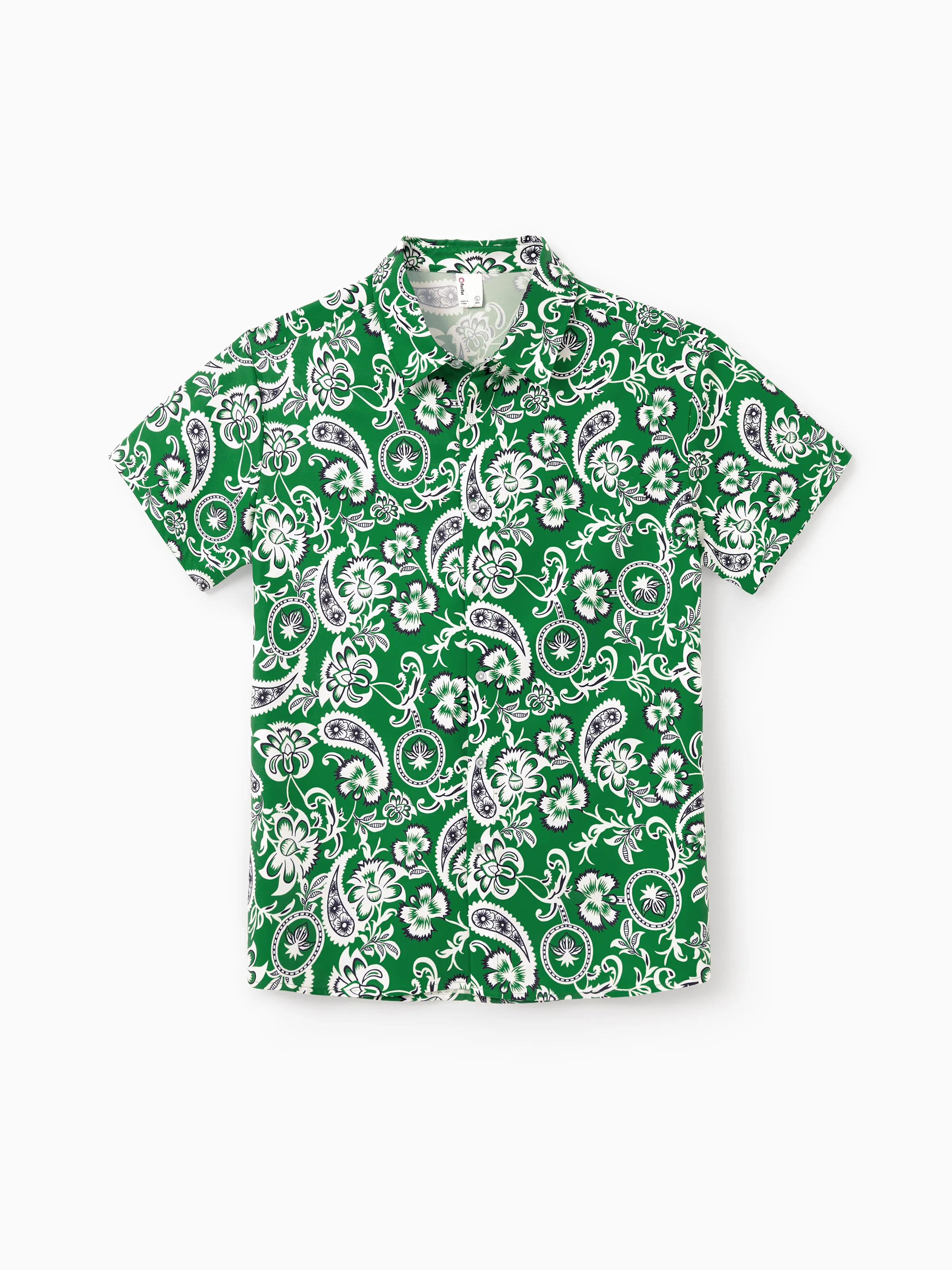 Family Matching Outfits Set Floral Print Short-sleeve Collar Shirt or Strappy Smocked  Dress for Summer Vacation  Green - Image 31