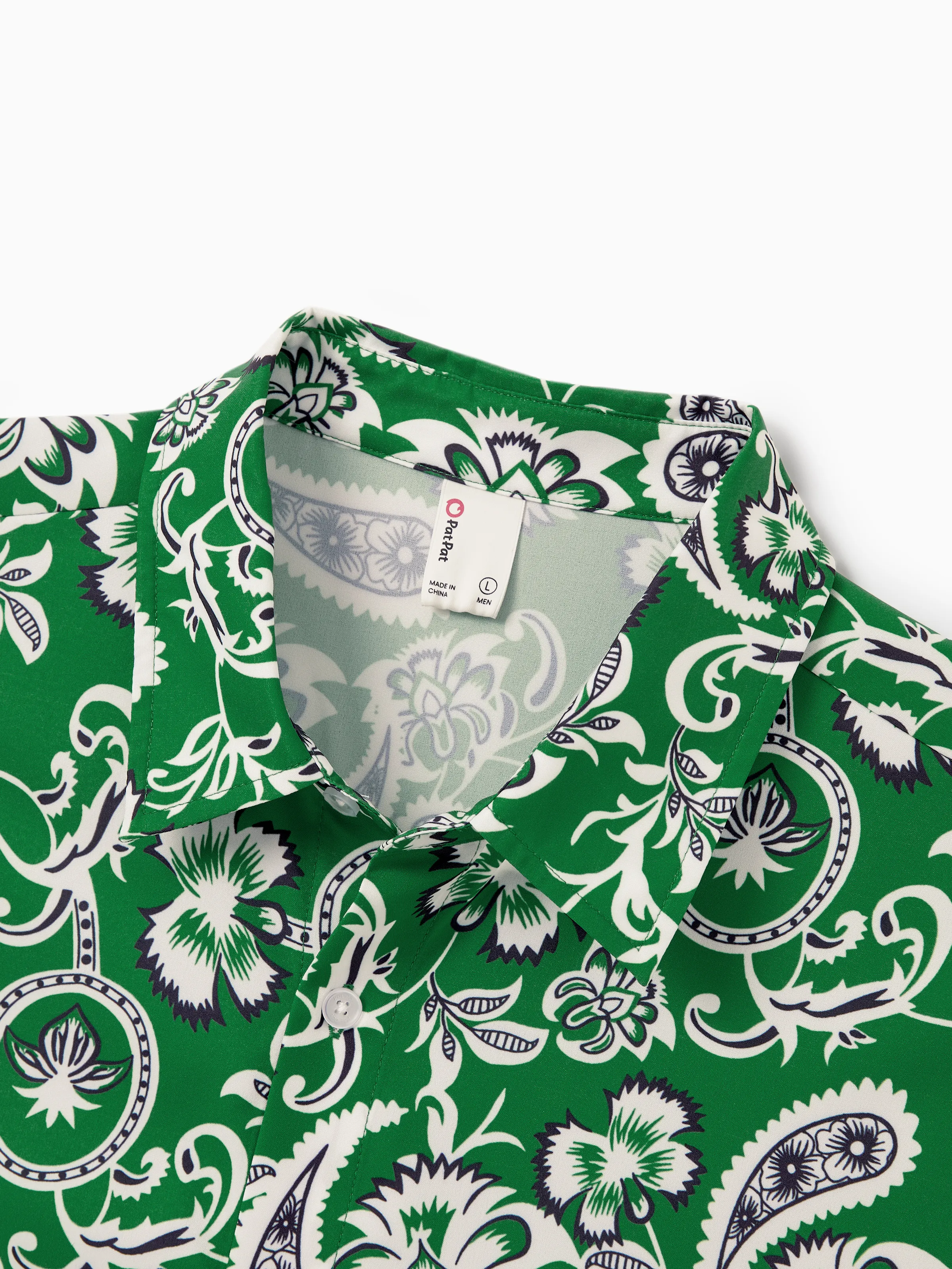 Family Matching Outfits Set Floral Print Short-sleeve Collar Shirt or Strappy Smocked  Dress for Summer Vacation  Green - Image 33