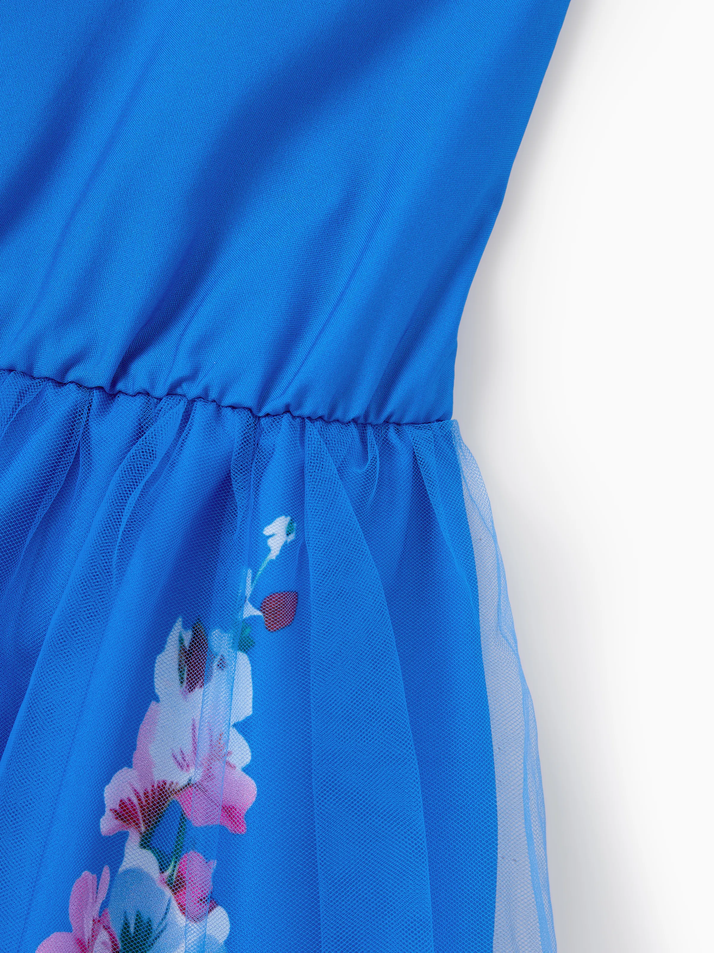 Family Matching Outfits Set Floral Sleeveless Dress or Short-sleeve T-shirt Blue - Image 11