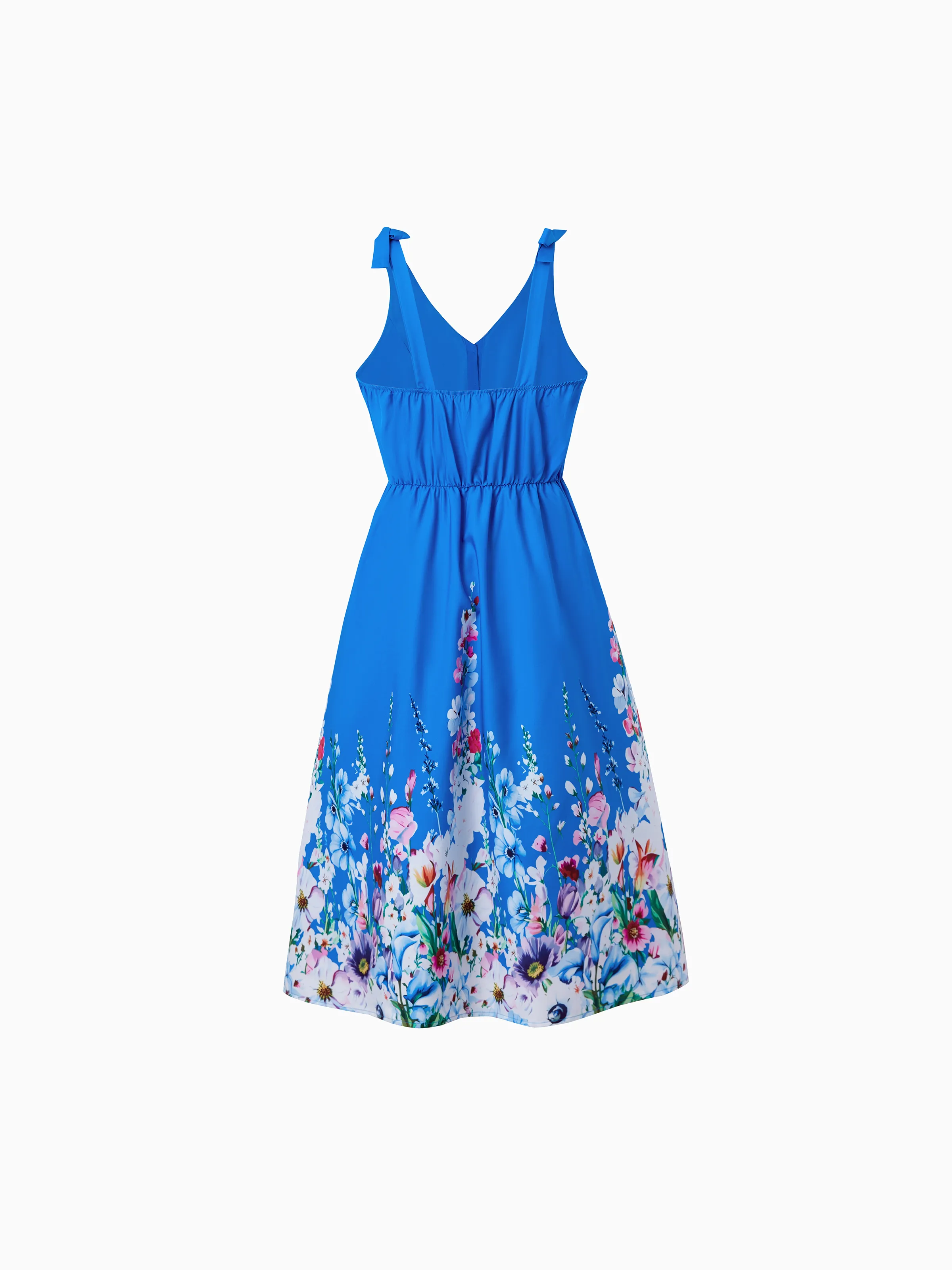 Family Matching Outfits Set Floral Sleeveless Dress or Short-sleeve T-shirt Blue - Image 3