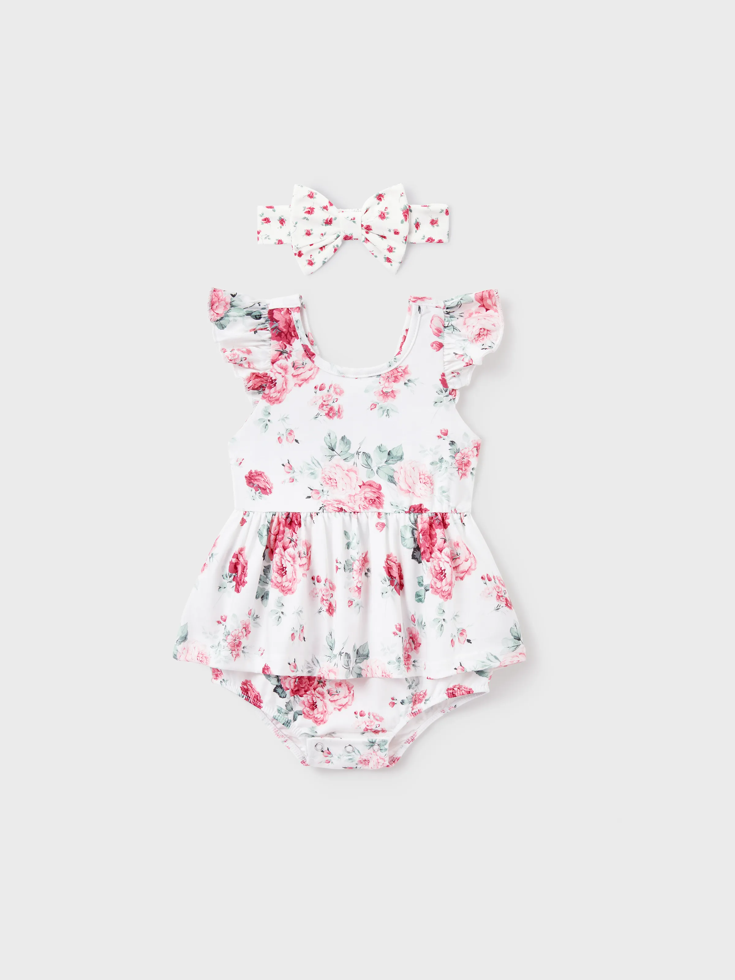 Family Matching Outfits Set Solid Color Short-sleeve Polo Collar Shirt or Flower Print Hollow out Dress  Pink - Image 12