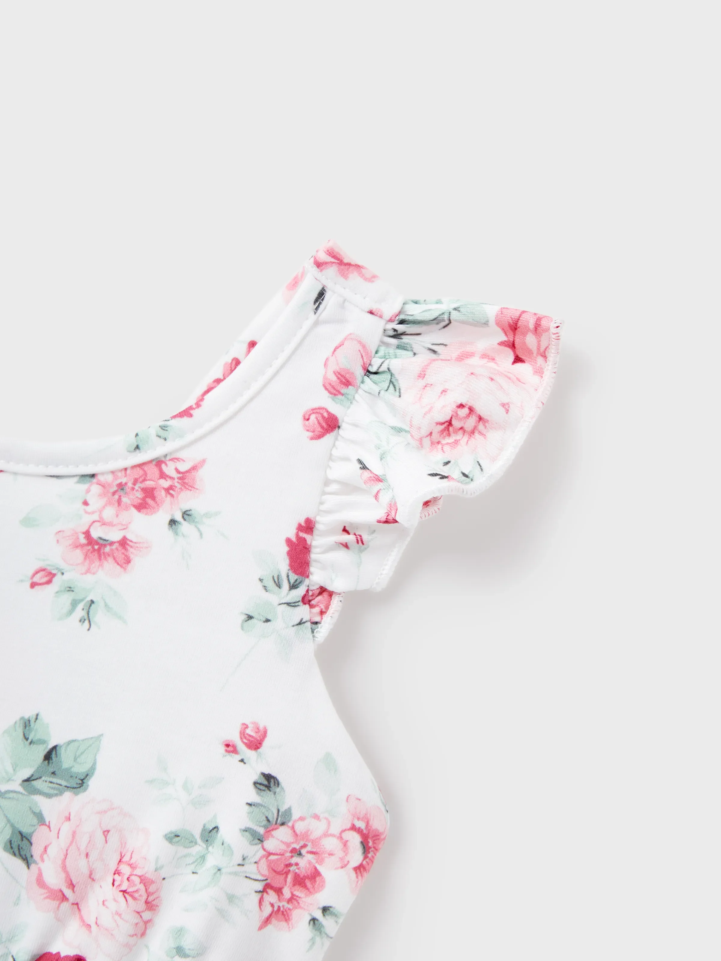 Family Matching Outfits Set Solid Color Short-sleeve Polo Collar Shirt or Flower Print Hollow out Dress  Pink - Image 15