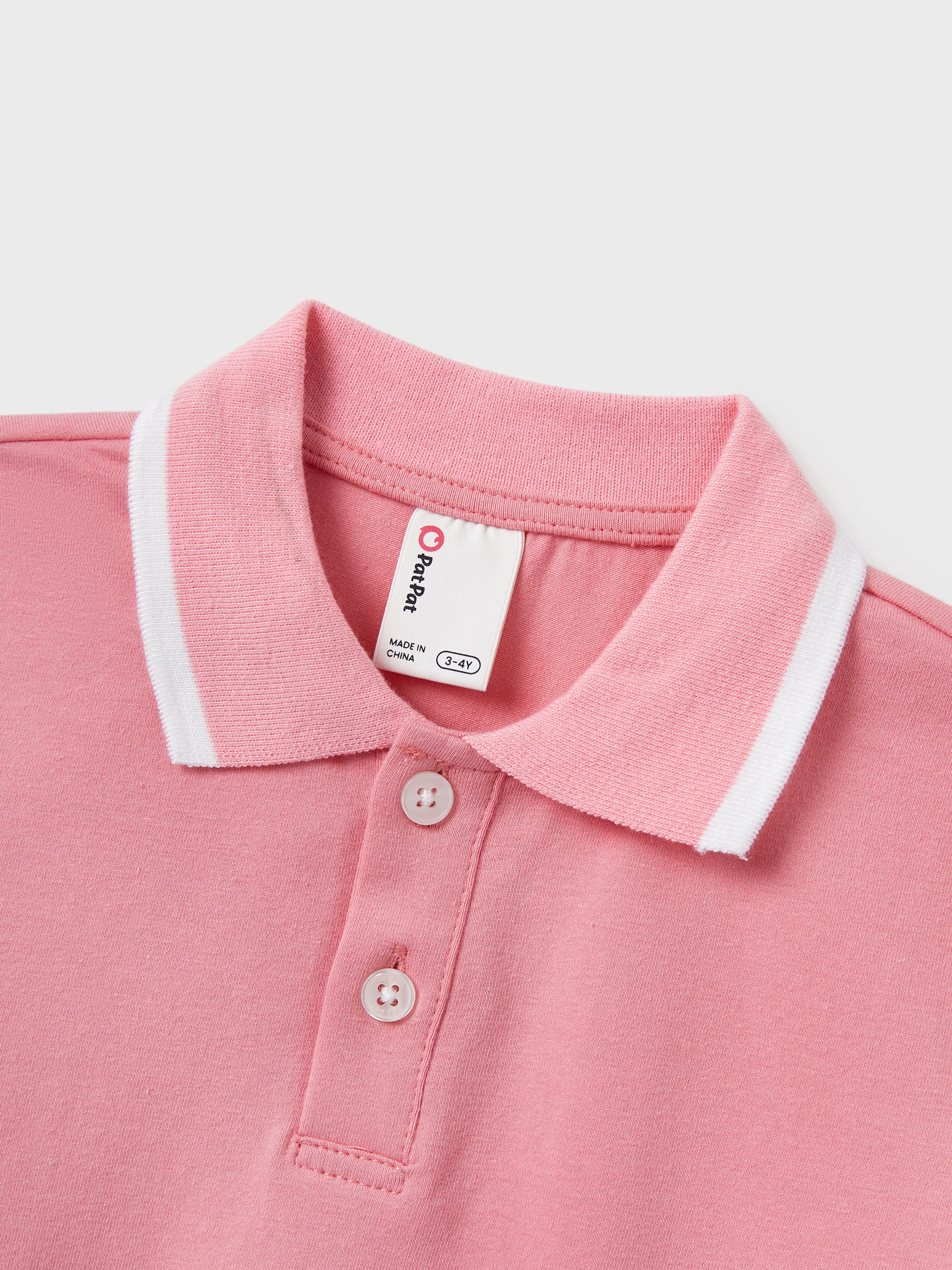 Family Matching Outfits Set Solid Color Short-sleeve Polo Collar Shirt or Flower Print Hollow out Dress  Pink - Image 19