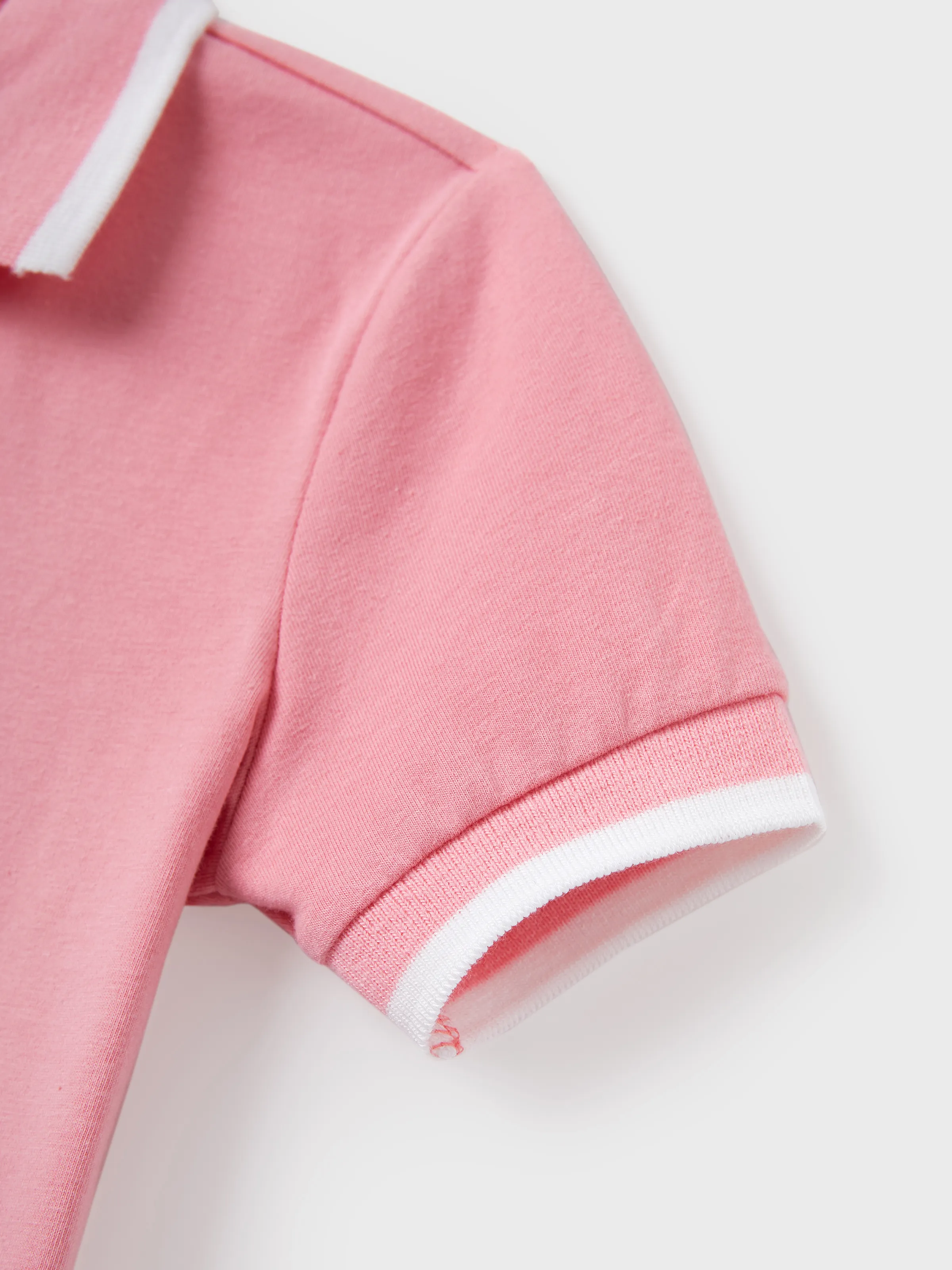 Family Matching Outfits Set Solid Color Short-sleeve Polo Collar Shirt or Flower Print Hollow out Dress  Pink - Image 20