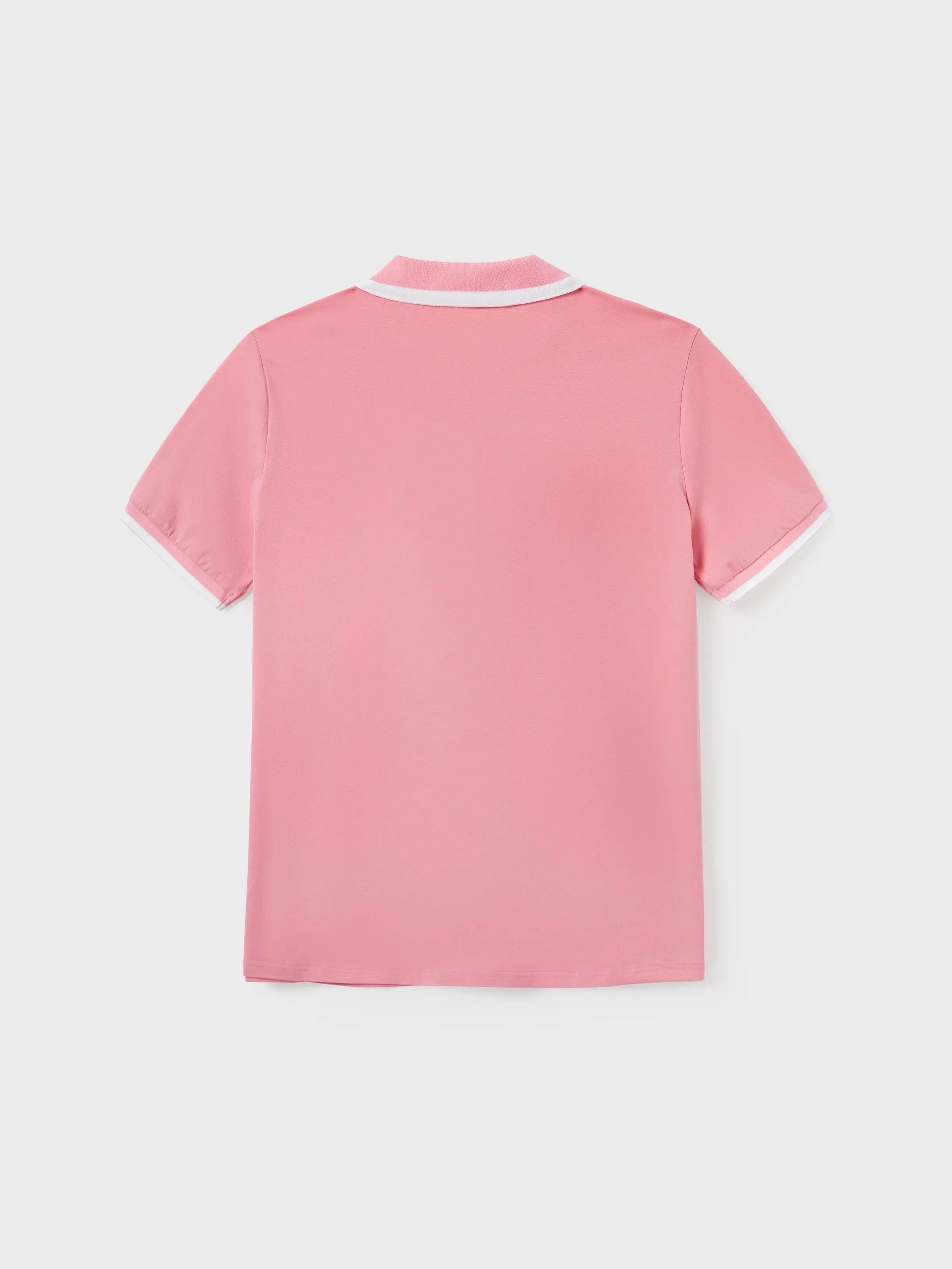 Family Matching Outfits Set Solid Color Short-sleeve Polo Collar Shirt or Flower Print Hollow out Dress  Pink - Image 22