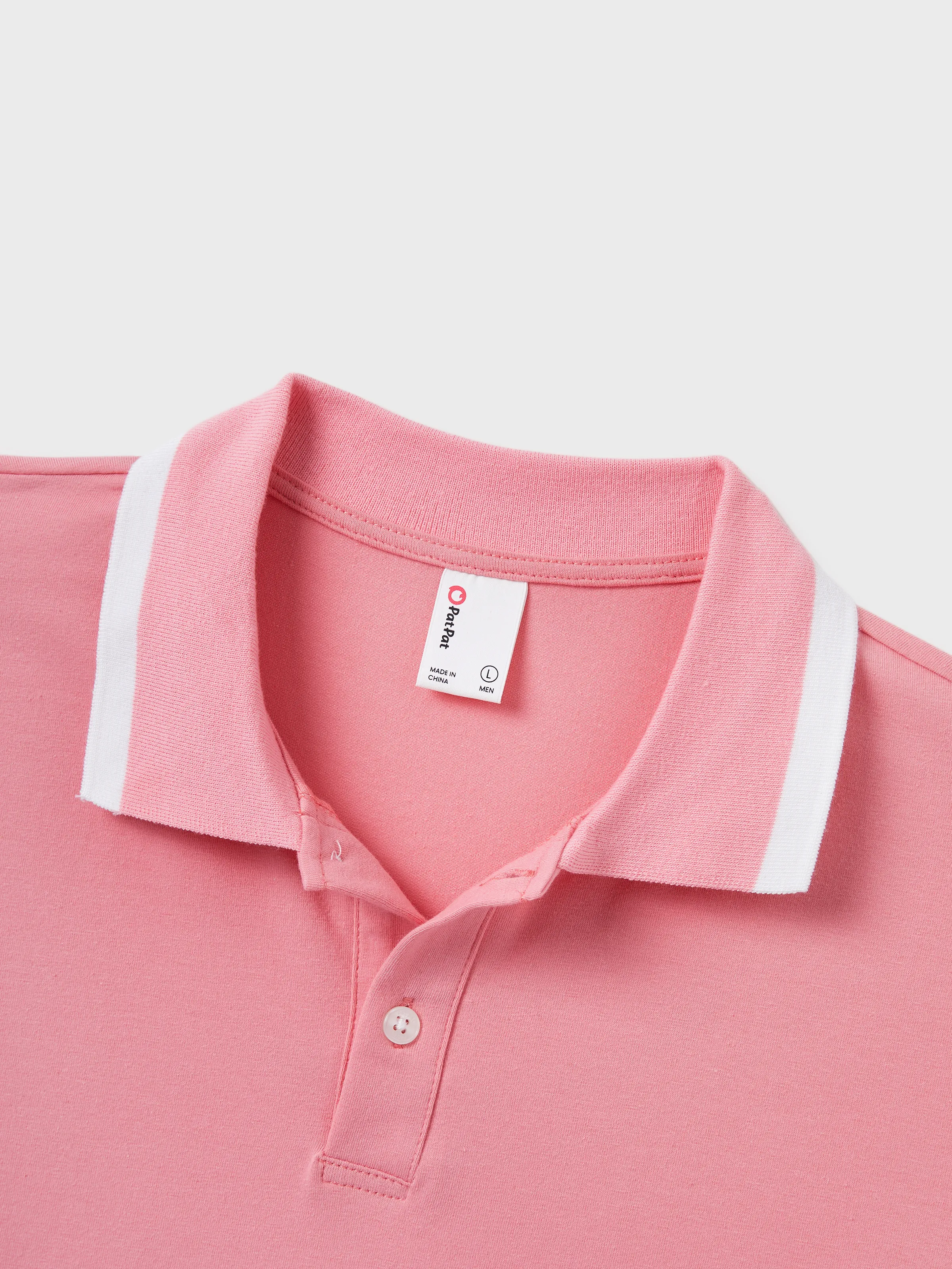 Family Matching Outfits Set Solid Color Short-sleeve Polo Collar Shirt or Flower Print Hollow out Dress  Pink - Image 23