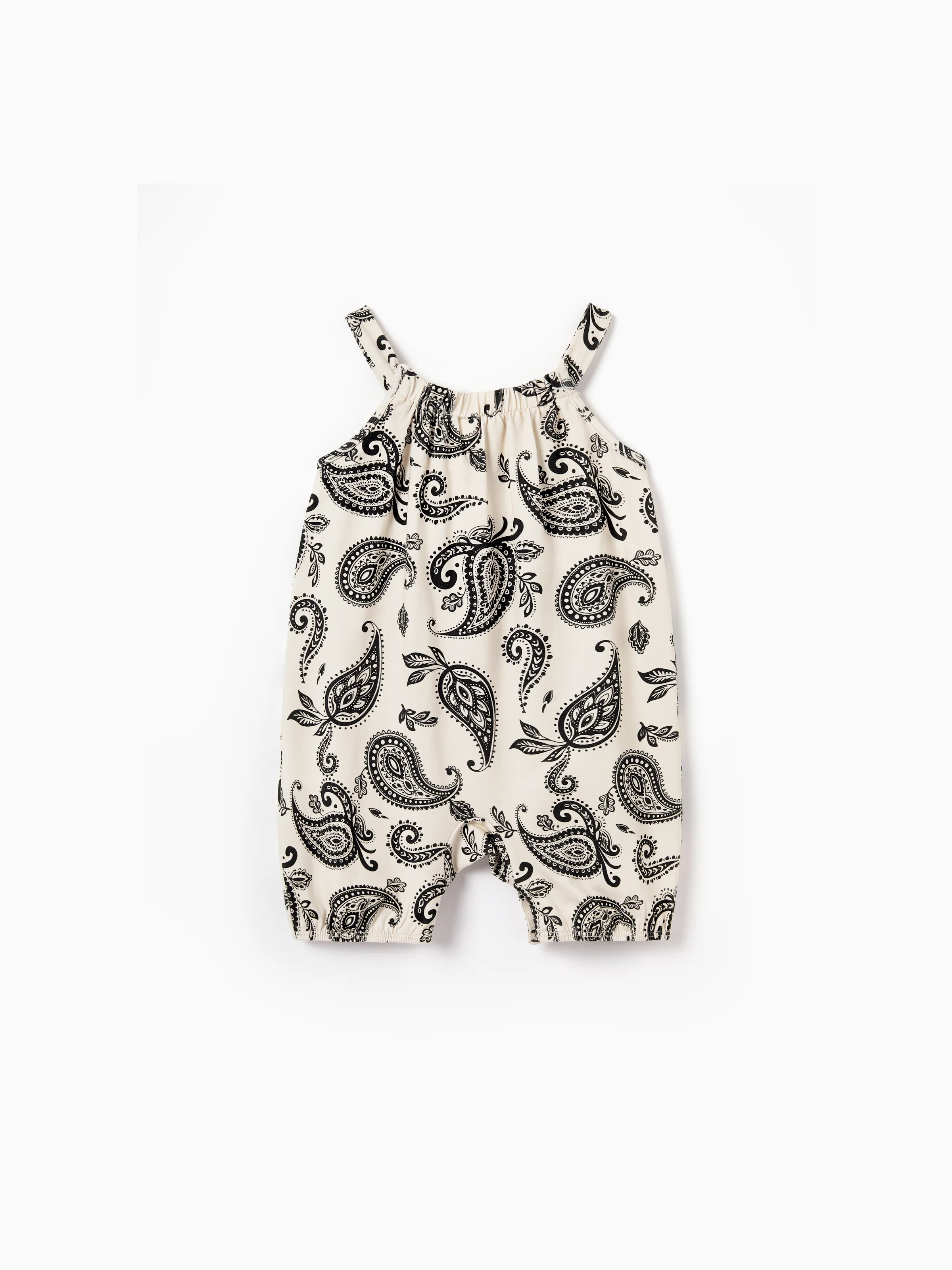 Family Matching Paisley Print Outfits Sleeveless Spaghetti Strap Dress & Cotton T-Shirt for Mom, Dad, & Kids Perfect for Family Outings & Photos
 Black - Image 13