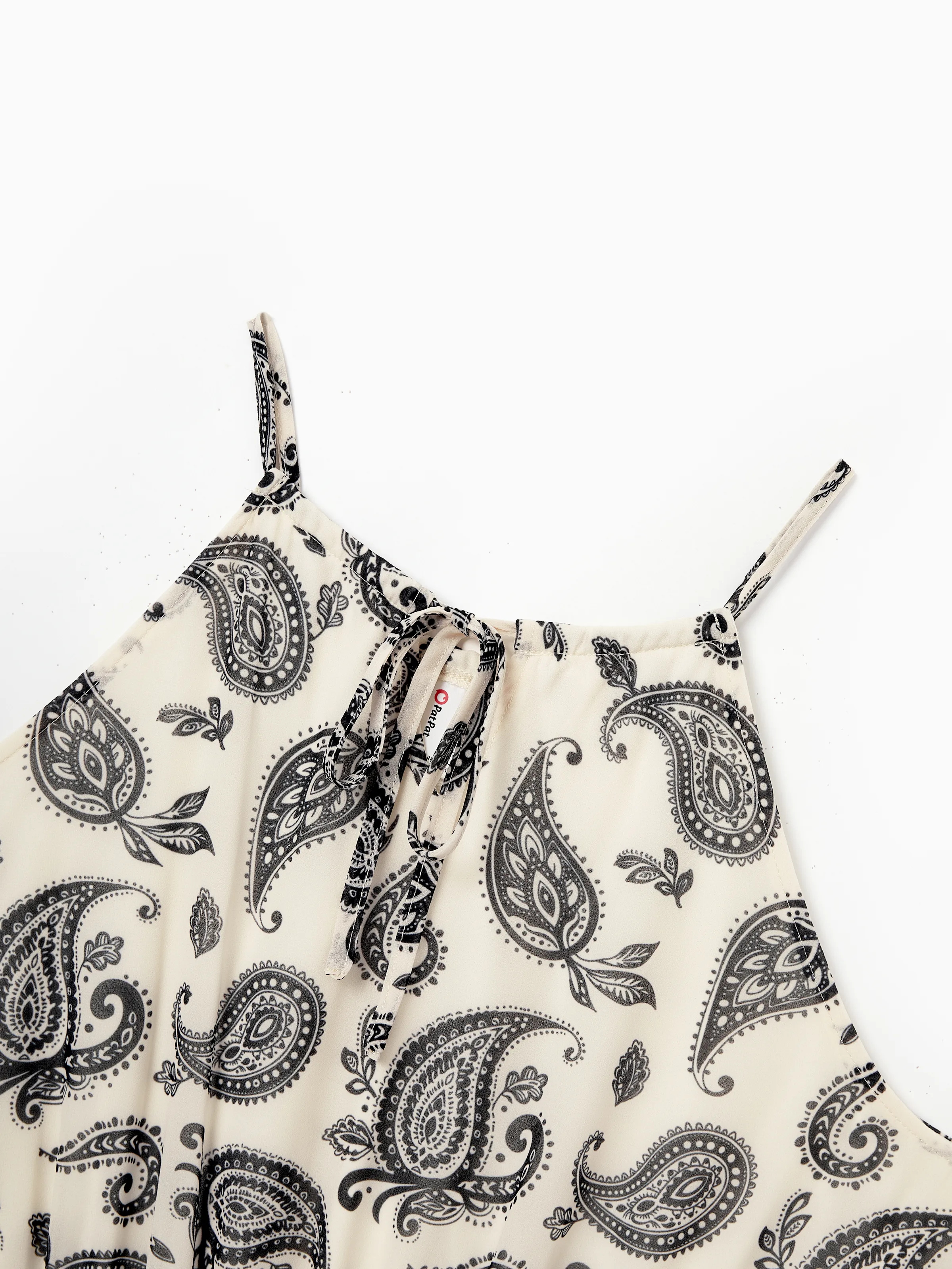 Family Matching Paisley Print Outfits Sleeveless Spaghetti Strap Dress & Cotton T-Shirt for Mom, Dad, & Kids Perfect for Family Outings & Photos
 Black - Image 4