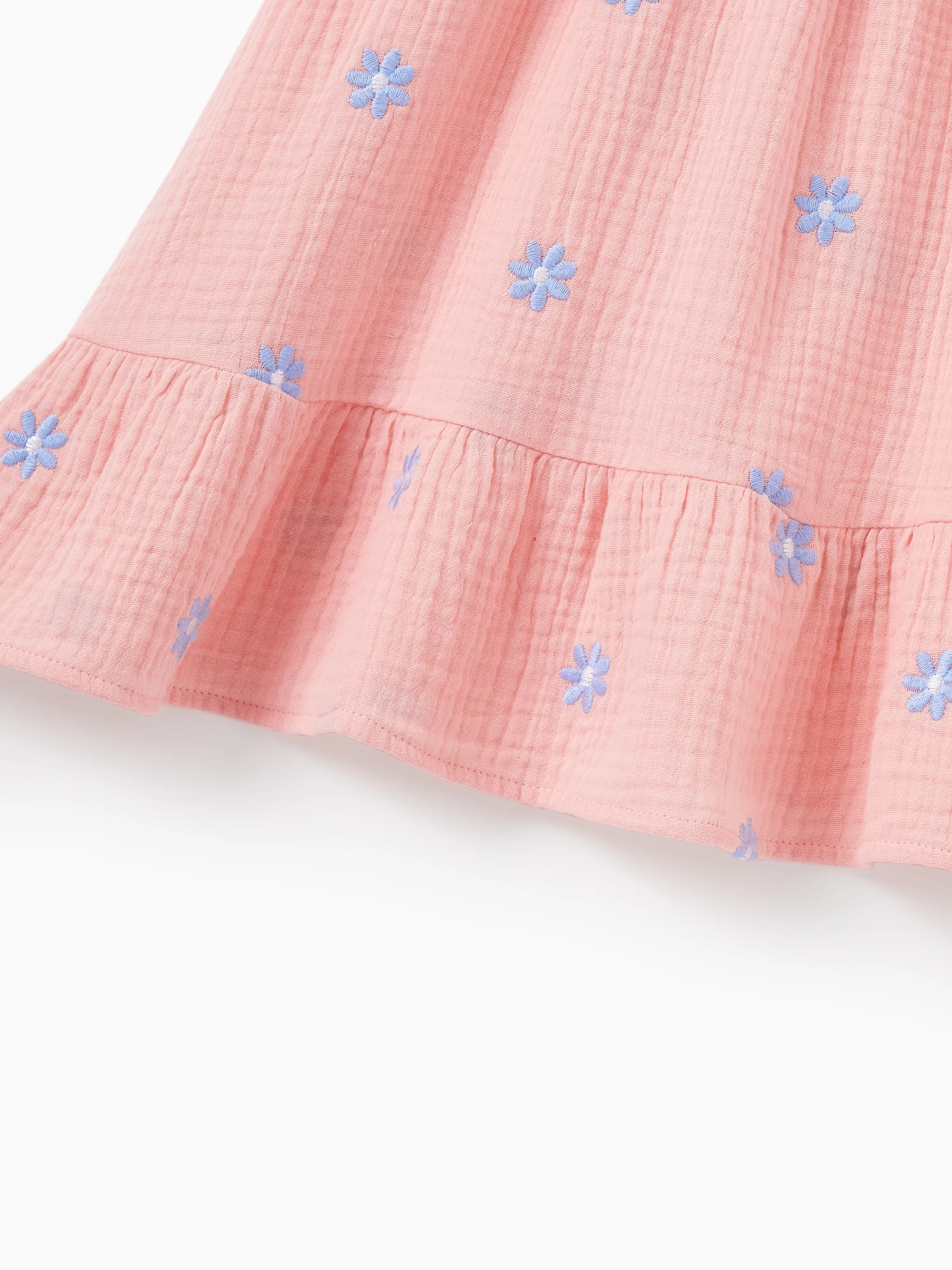 Family Matching Pink Outfits Flower Print Smocked Tie-Back Cotton Dress for Mom & Daughter, Solid Shirts for Dad & Son, Perfect for Summer Family Outings & Photos Mauve Pink - Image 10