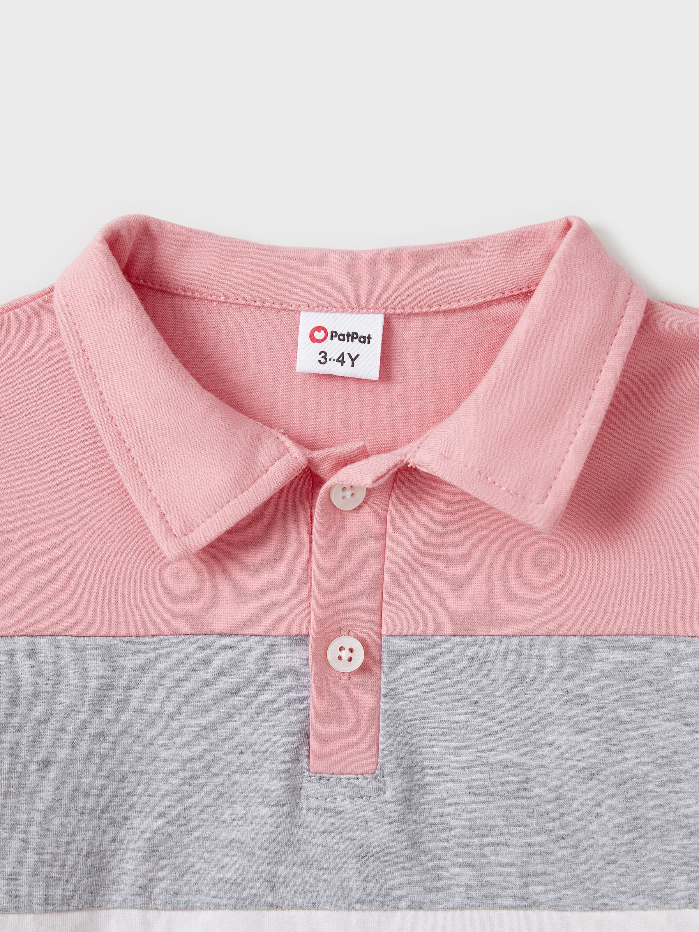 Family Matching Pink Set Solid Colorblock Polo collar Short-sleeve Shirt or Ruffle-sleeve Belted Dress Pink - Image 19