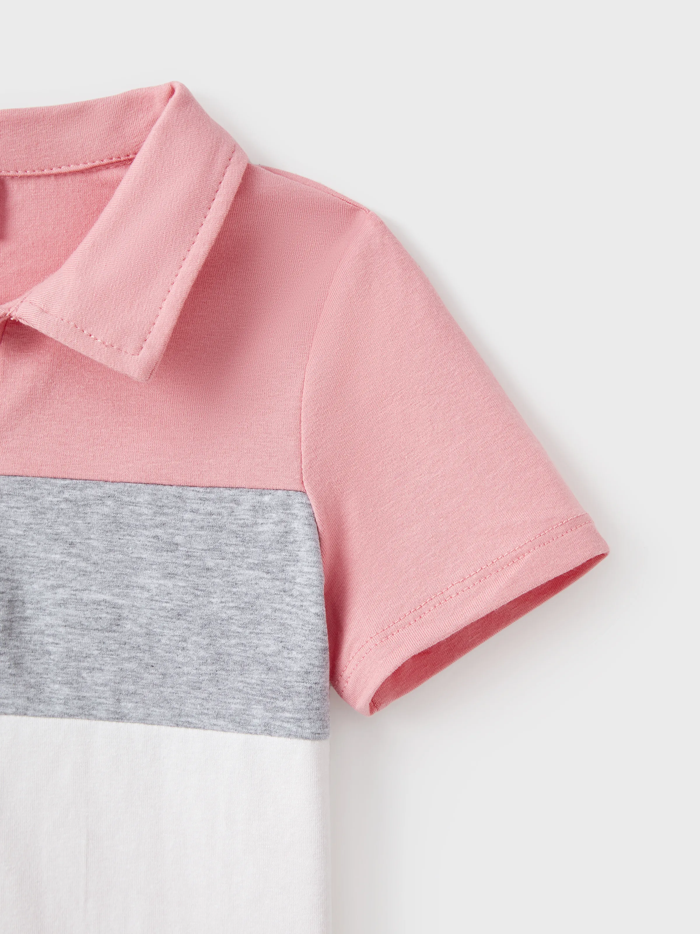 Family Matching Pink Set Solid Colorblock Polo collar Short-sleeve Shirt or Ruffle-sleeve Belted Dress Pink - Image 20