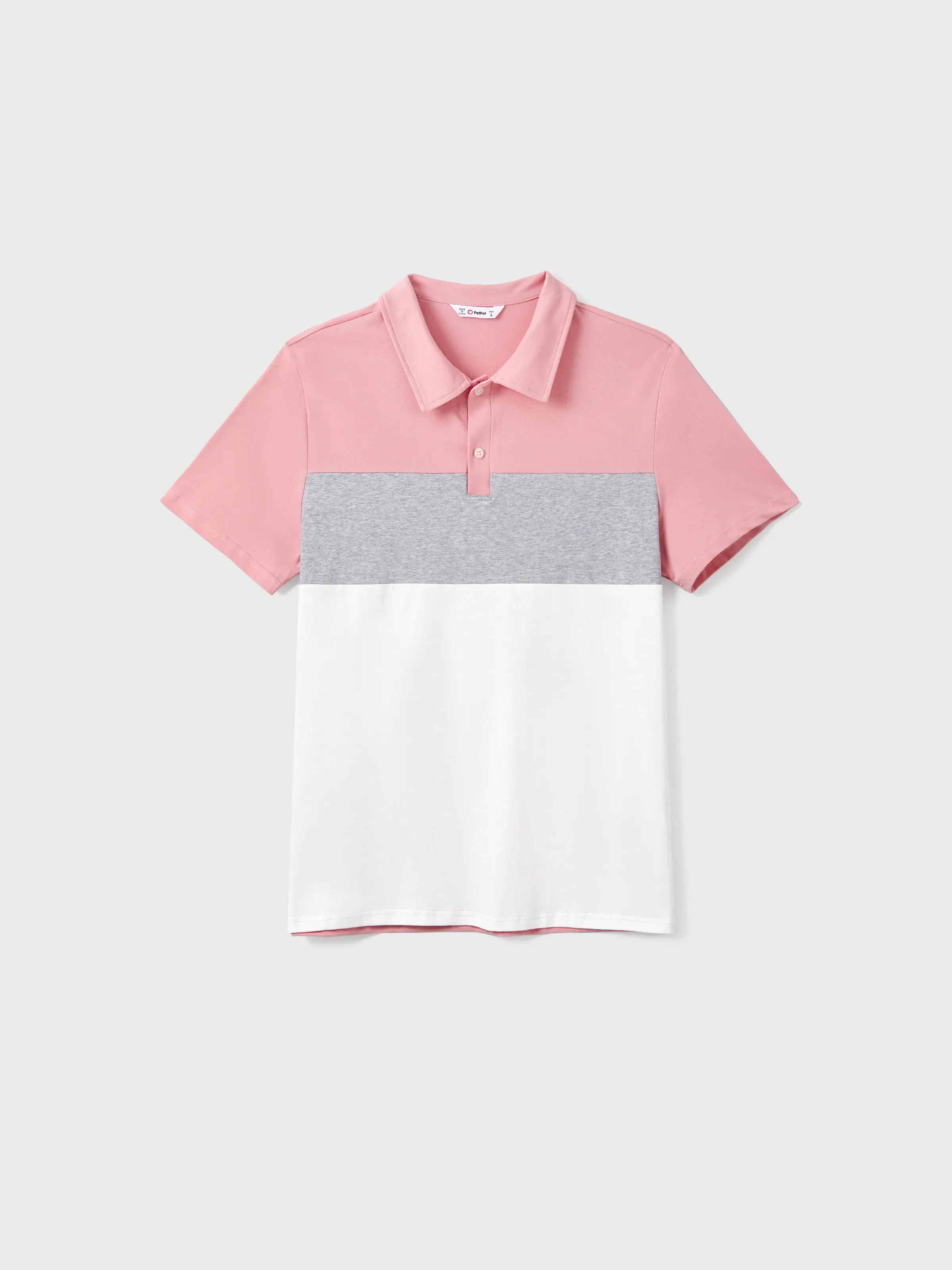 Family Matching Pink Set Solid Colorblock Polo collar Short-sleeve Shirt or Ruffle-sleeve Belted Dress Pink - Image 22