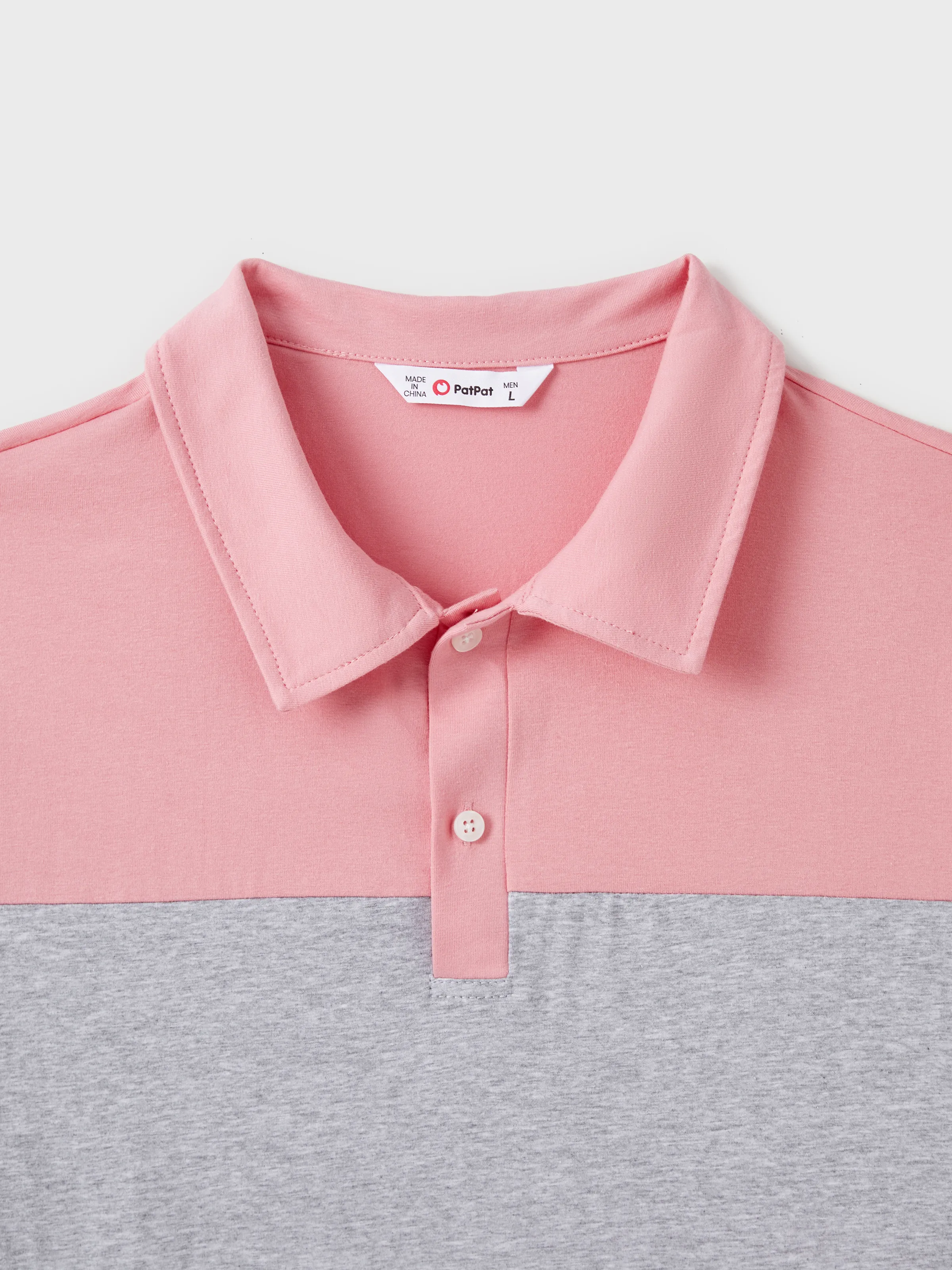 Family Matching Pink Set Solid Colorblock Polo collar Short-sleeve Shirt or Ruffle-sleeve Belted Dress Pink - Image 24