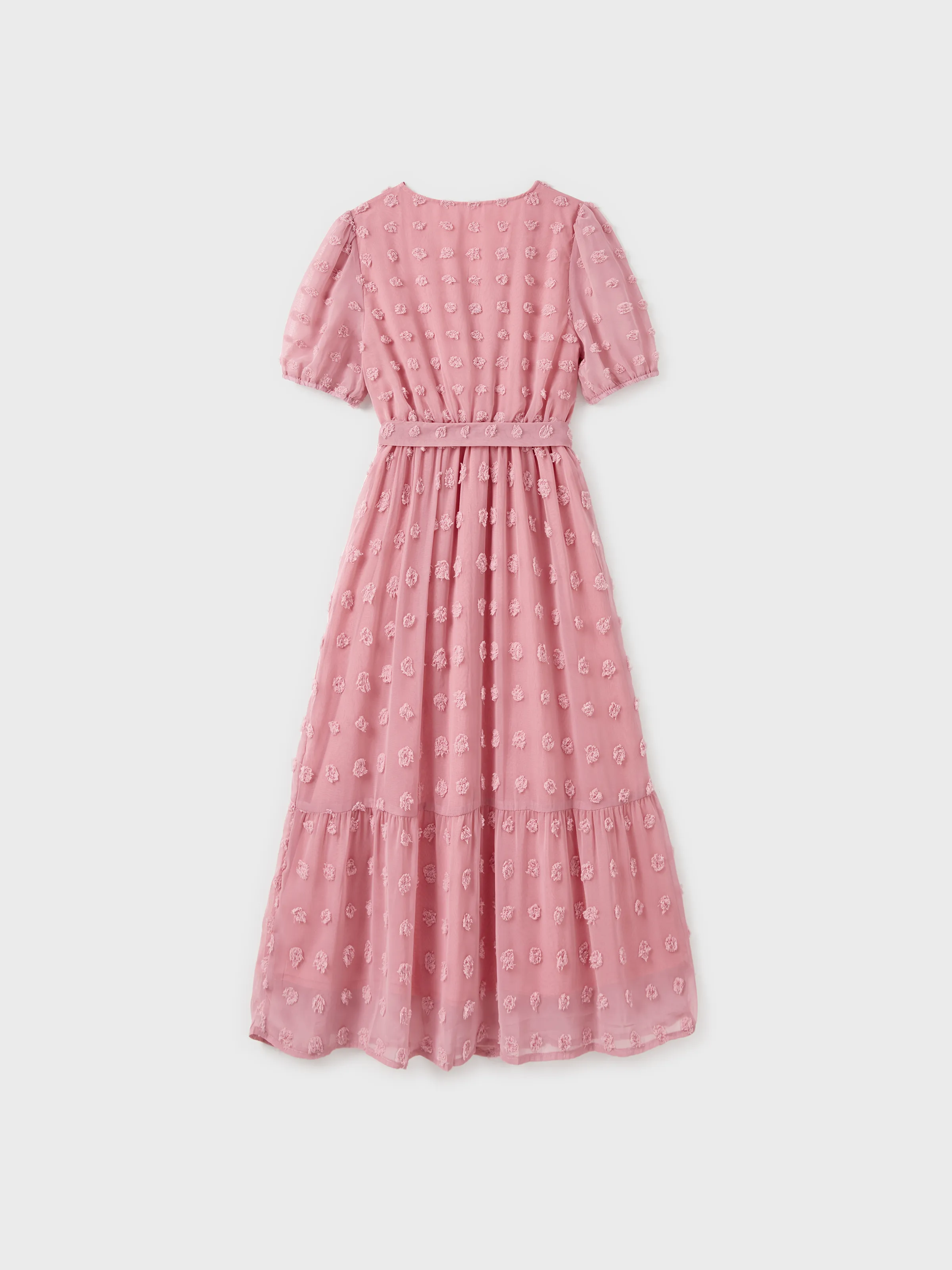 Family Matching Pink Set Solid Colorblock Polo collar Short-sleeve Shirt or Ruffle-sleeve Belted Dress Pink - Image 3