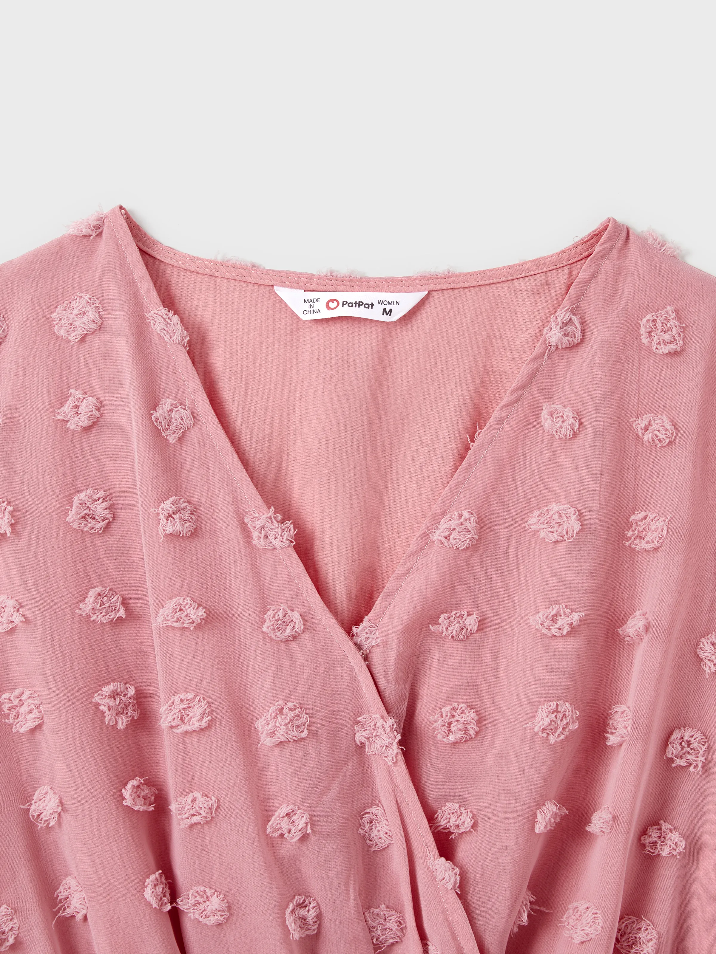 Family Matching Pink Set Solid Colorblock Polo collar Short-sleeve Shirt or Ruffle-sleeve Belted Dress Pink - Image 4