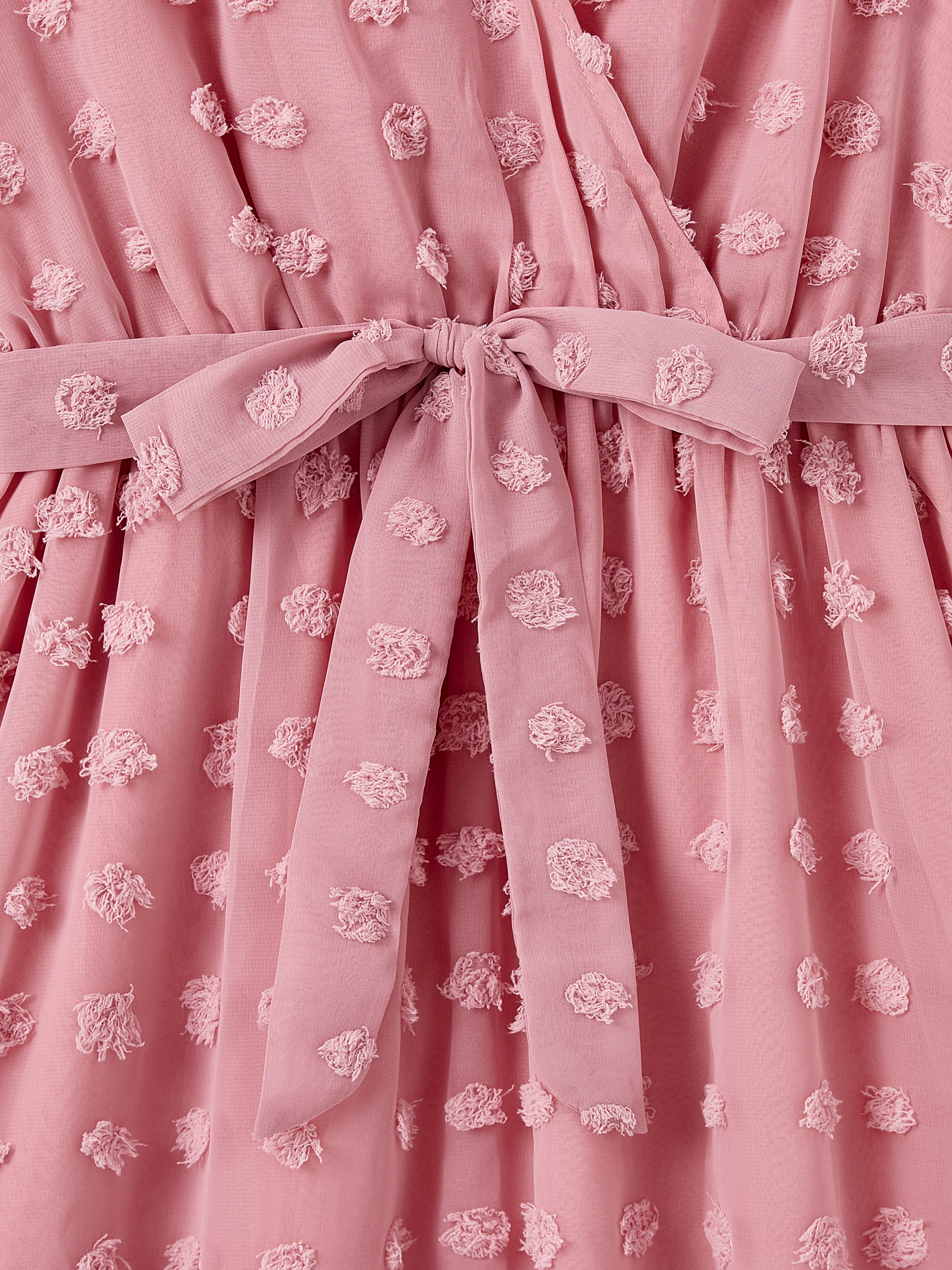 Family Matching Pink Set Solid Colorblock Polo collar Short-sleeve Shirt or Ruffle-sleeve Belted Dress Pink - Image 6