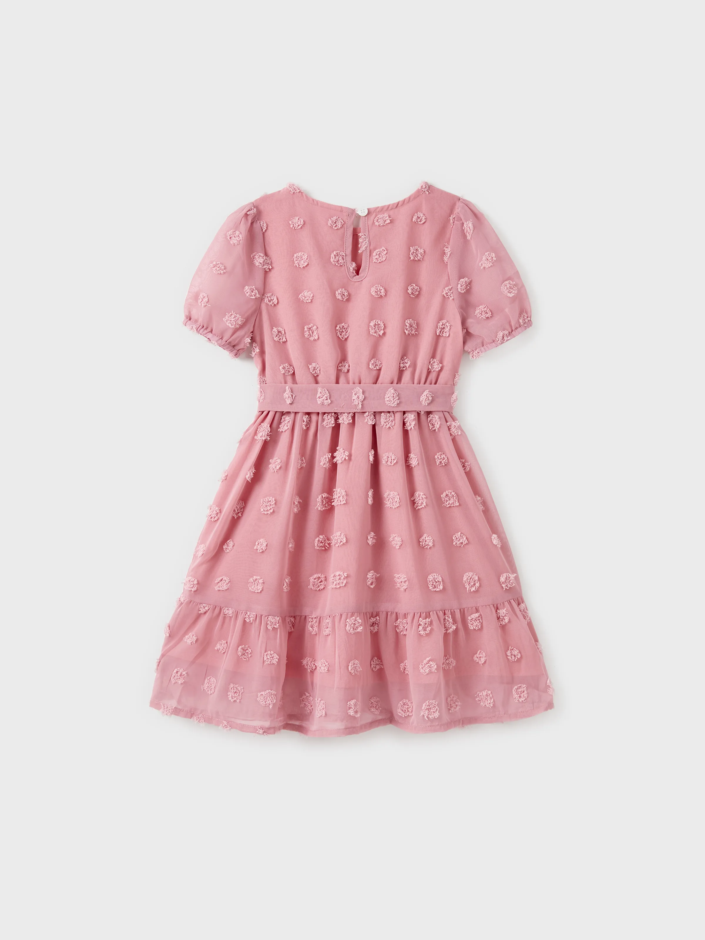 Family Matching Pink Set Solid Colorblock Polo collar Short-sleeve Shirt or Ruffle-sleeve Belted Dress Pink - Image 8