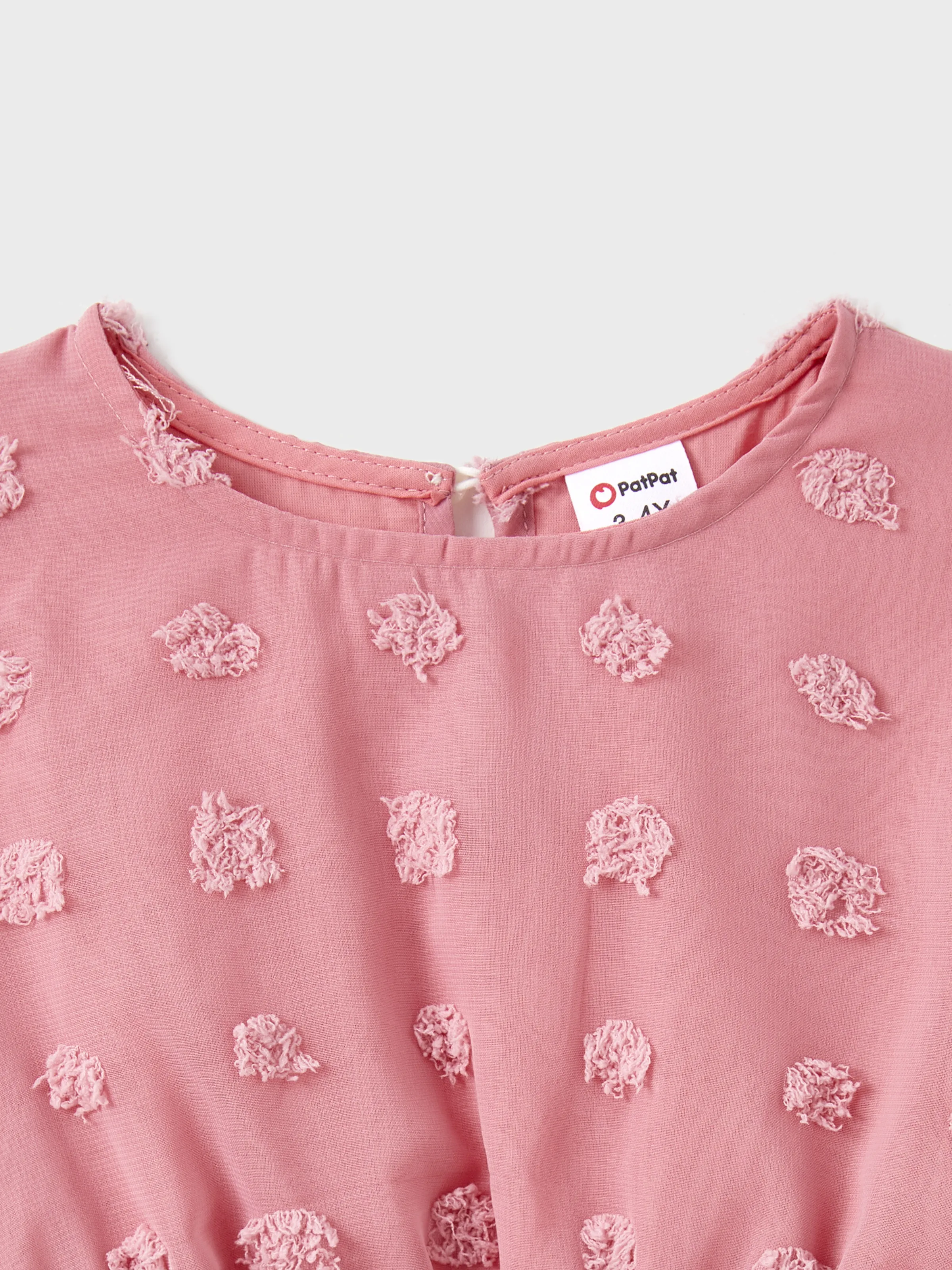 Family Matching Pink Set Solid Colorblock Polo collar Short-sleeve Shirt or Ruffle-sleeve Belted Dress Pink - Image 9