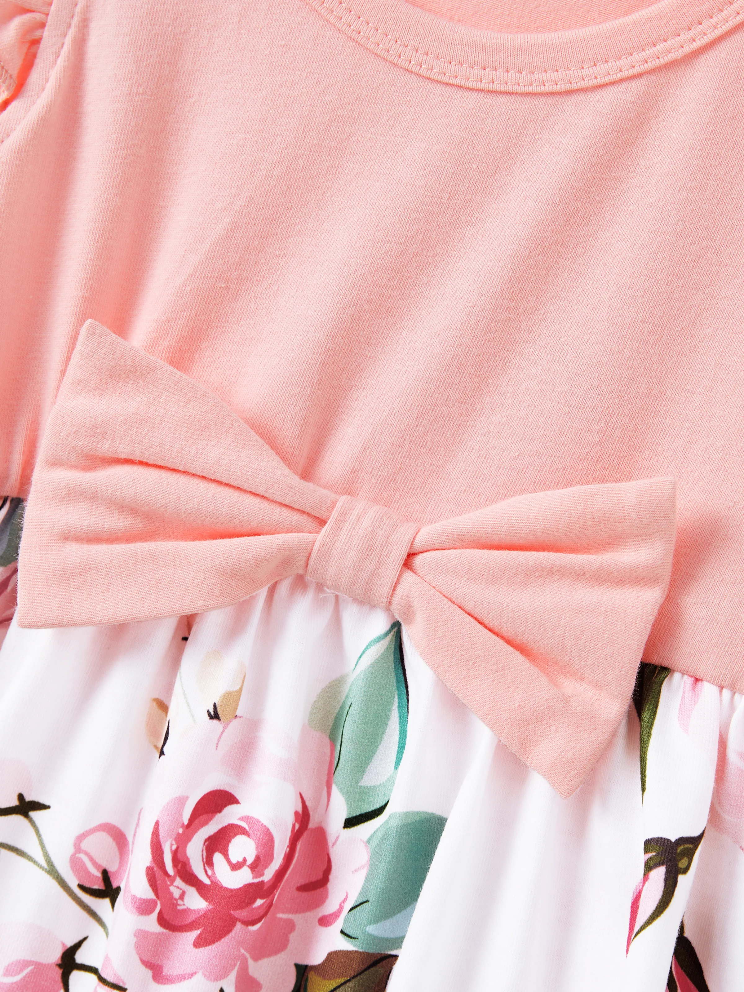 Family Matching Pink Sleeveless Splicing Floral Print Midi Dresses and Colorblock Short-sleeve Polo Shirts Sets Pink - Image 16