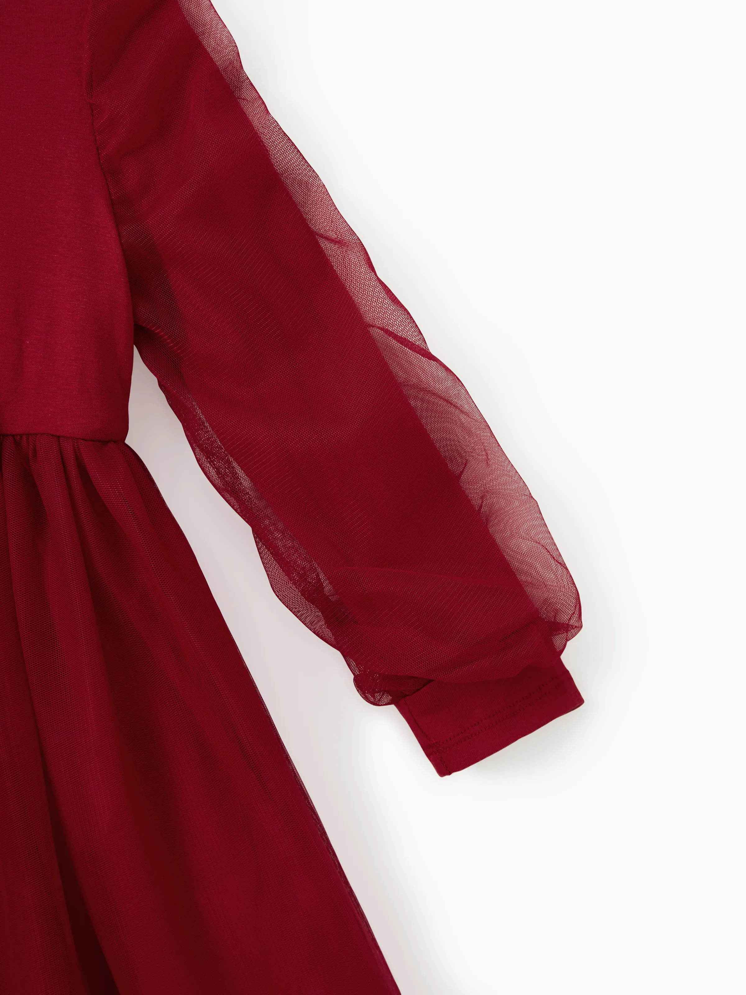 Family Matching Plaid Shirt Tops and Red Mesh Splice Belted Dresses Sets Burgundy - Image 12