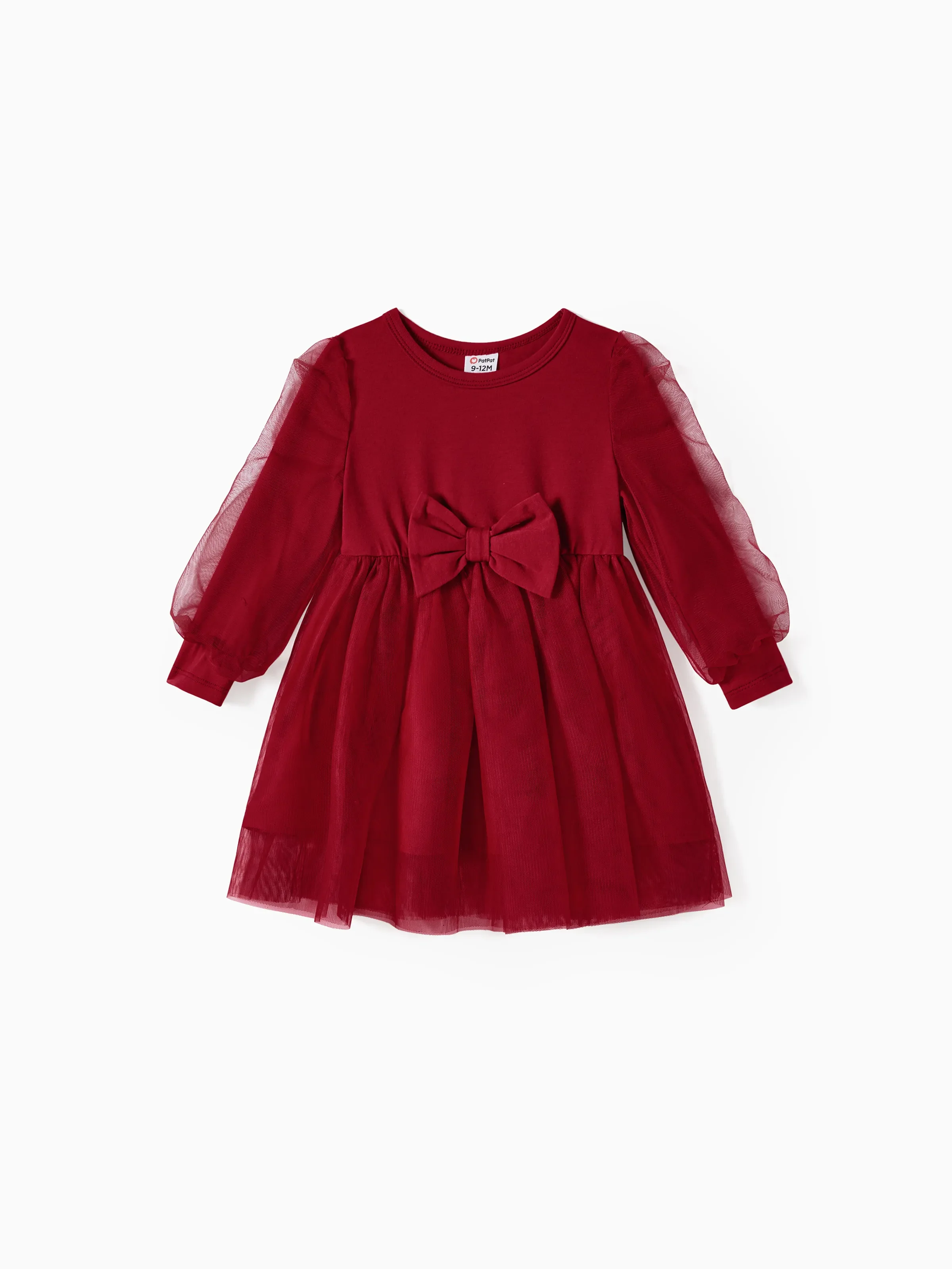 Family Matching Plaid Shirt Tops and Red Mesh Splice Belted Dresses Sets Burgundy - Image 13