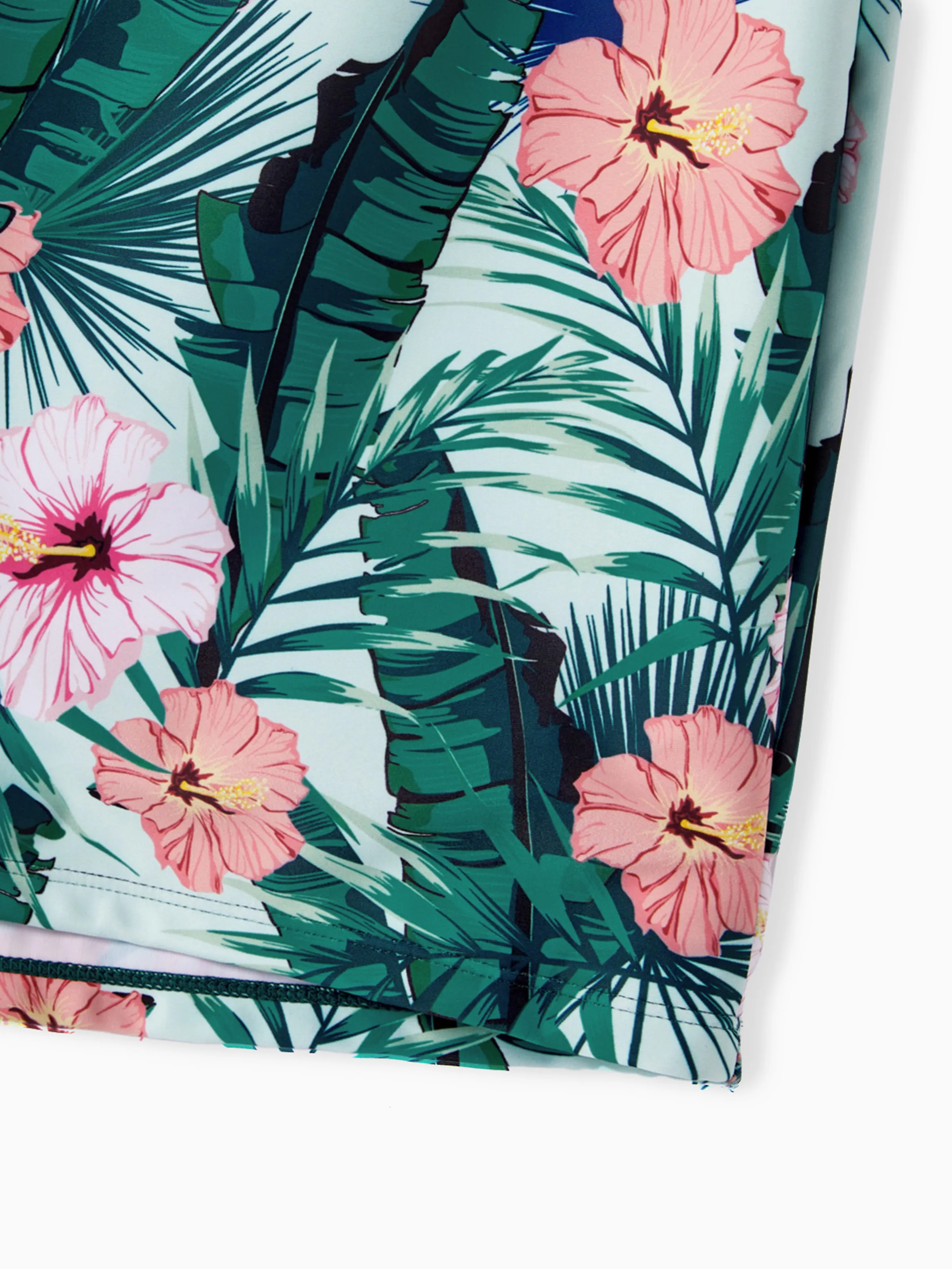 Family Matching Plant Print Ruffle Trim Spliced One-piece Swimsuit or Swim Trunks Green - Image 17