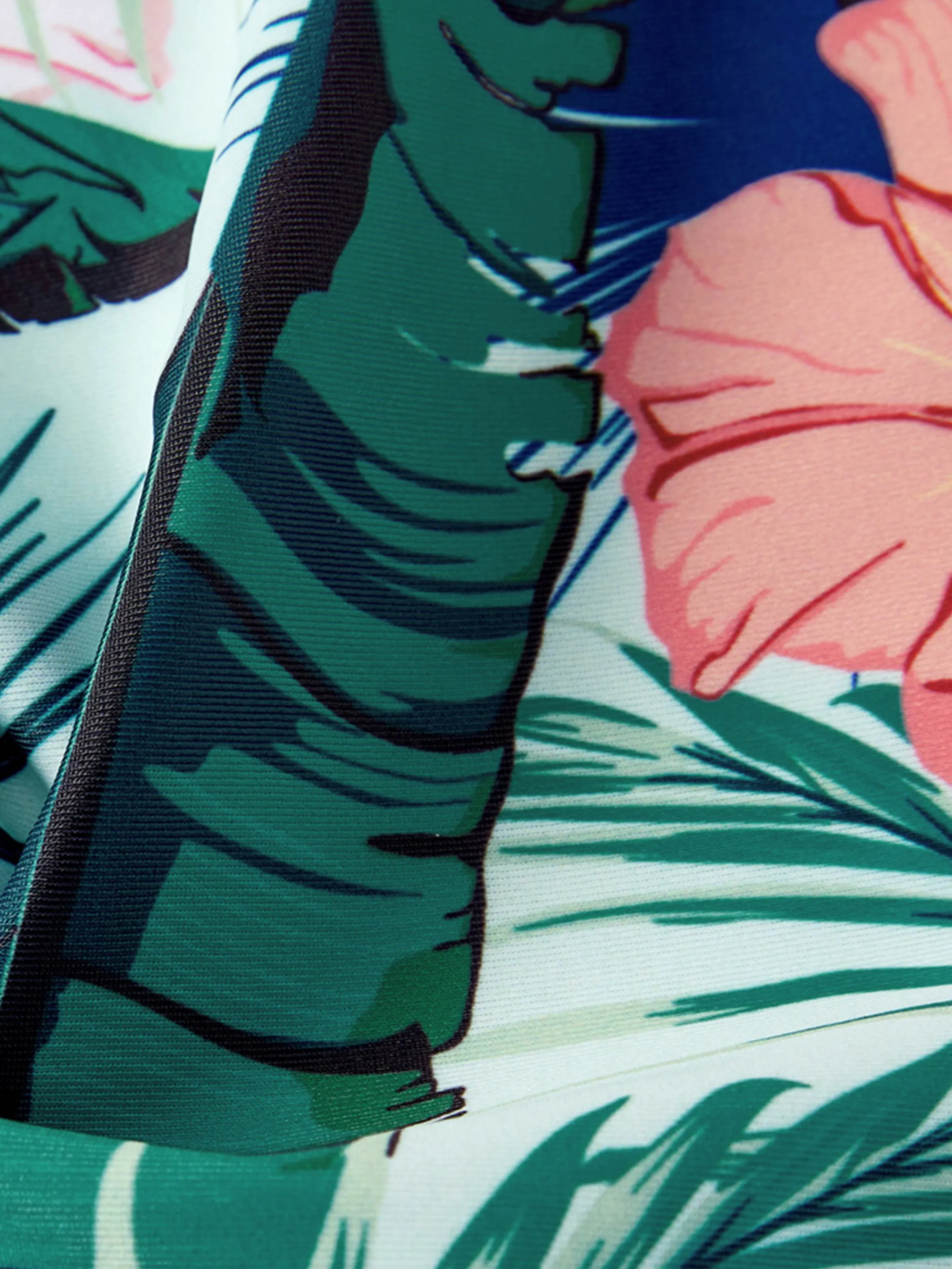 Family Matching Plant Print Ruffle Trim Spliced One-piece Swimsuit or Swim Trunks Green - Image 18
